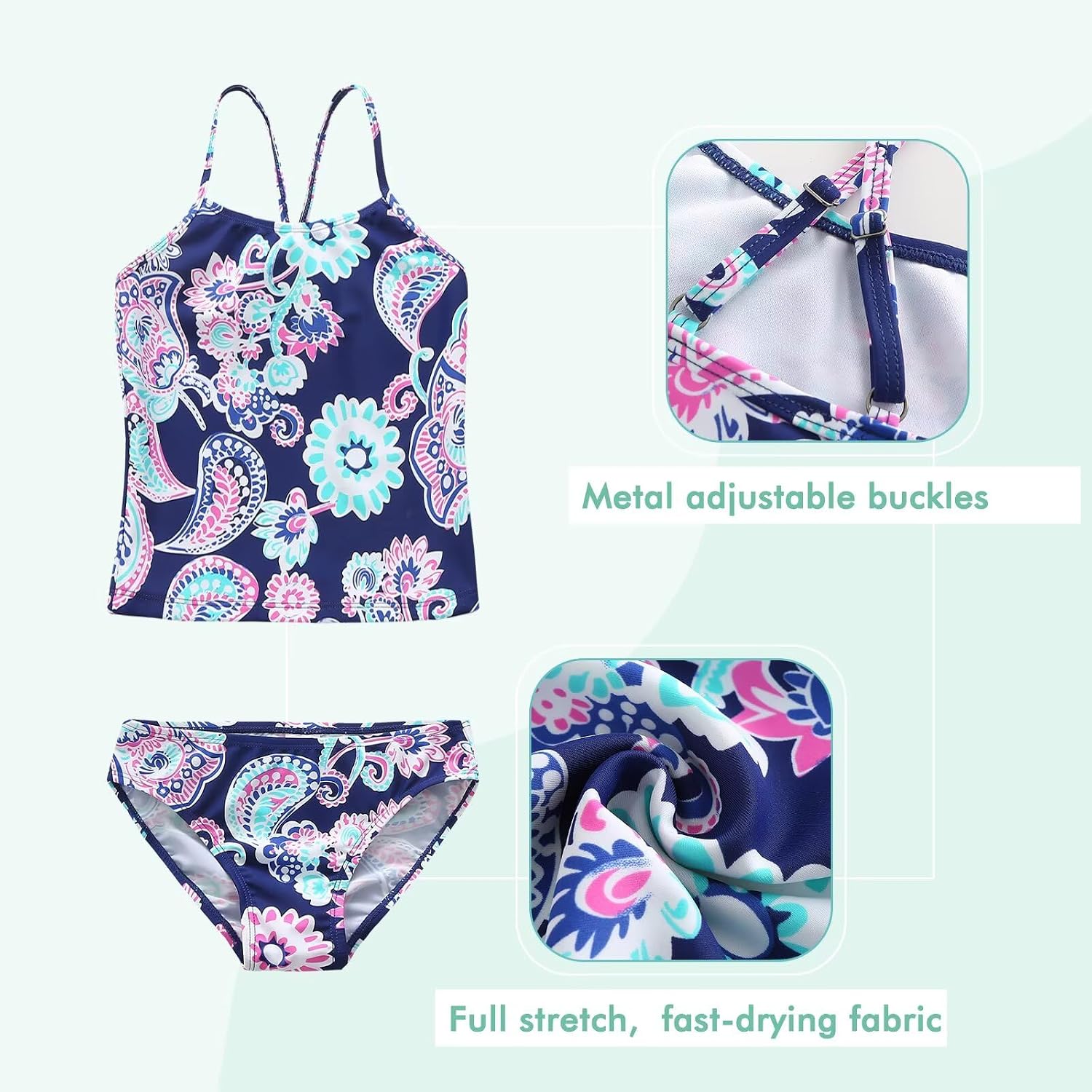 Girls Two Piece Tankini Swimsuits Rainbow Striped Bathing Suit Swim Suit