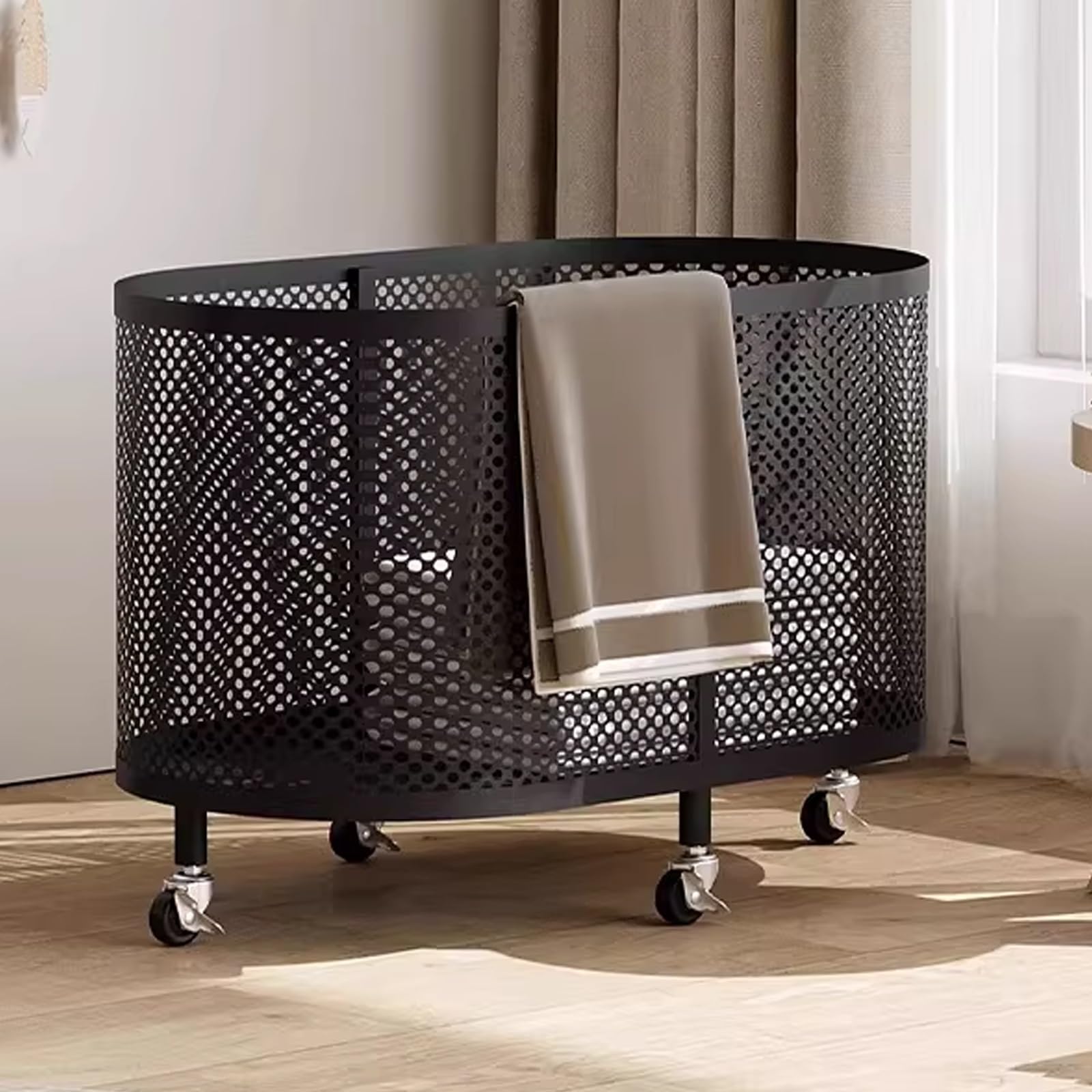 Folding Laundry Basket Household Storage Metal Baking Varnish,Large Clothes Hamper,Easily Movable,Smoothly Polished,Easy to Clean