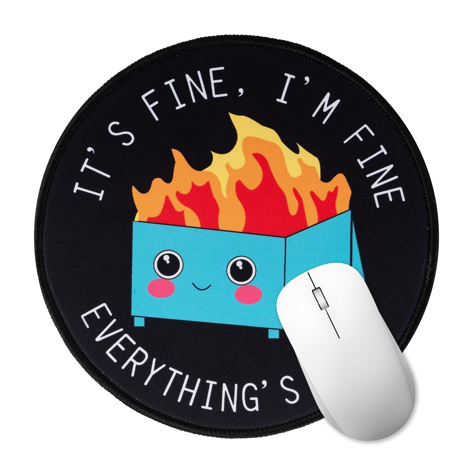 Dumpster on Fire Round Mouse Pad Black Cute Funny Mousepad for Laptop Gaming Stitched Edge Non-Slip Rubber Base