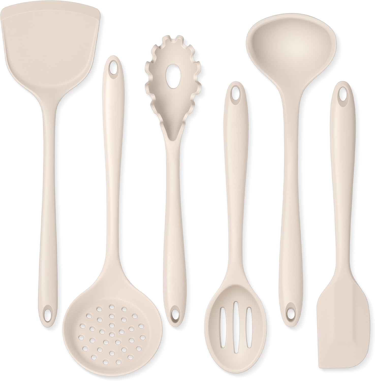 Kitchen Utensils Set Silicone Non Toxic Cooking Utensils 6 Pcs Heat Resistant Kitchen Gadgets Set for Nonstick Cookware – Khaki