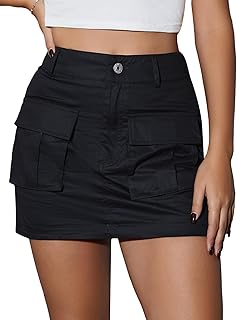 GORGLITTER Women\'s High Waist Bodycon Cargo Mini Skirt Casual Summer Short Straight Skirts with Pockets