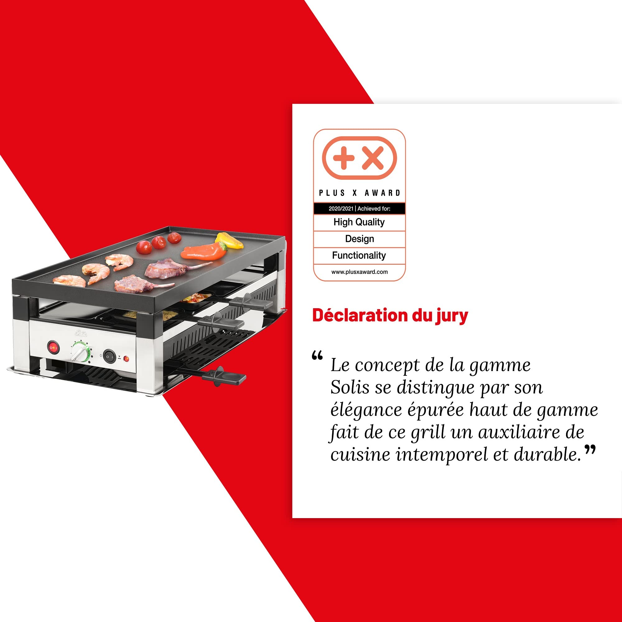 Solis Table Grill 791 5 en 1 Appareil à raclette pour 8 personnes – Raclette + grill de table + wok + grill à pizza + crêpes – Barbecue électrique – 1400 W – Acier inoxydable