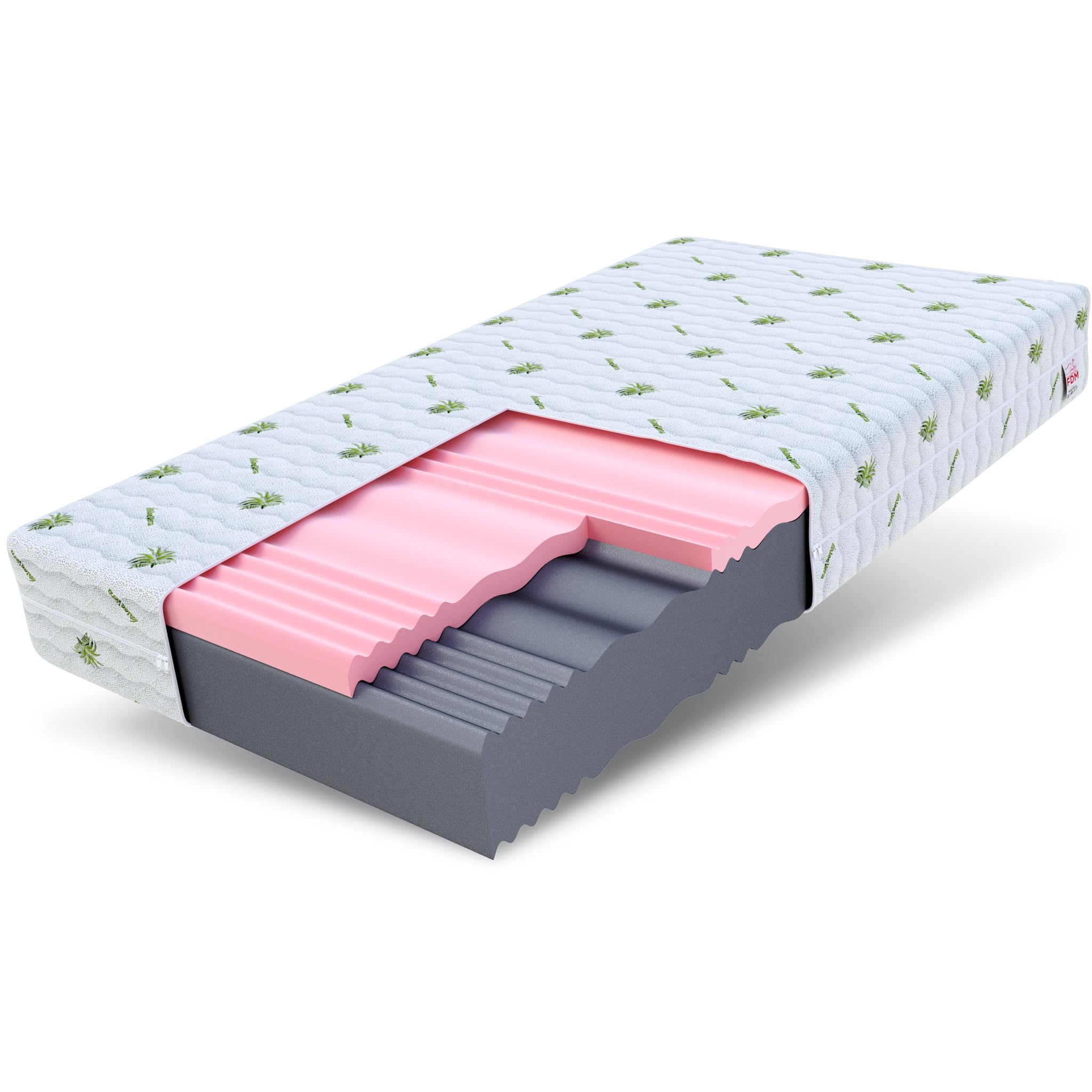 FDM Colchón de 140 x 200 cm, dureza H3 H4, Altura de 18 cm, colchón de Espuma fría, Espuma viscoelástica HR, 7 Zonas de Confort, con Funda hipoalergénica Lavable de Aloe Vera, Certificado Oeko-Tex