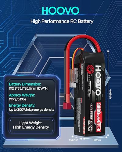 Miniatura 3 de HOOVO Batería Lipo 3S, 11.1 V, 3000 mAh, 80C, estuche blando con enchufe en T estilo Dean para automóvil, camión, buggy, rastreador, avión, barco,