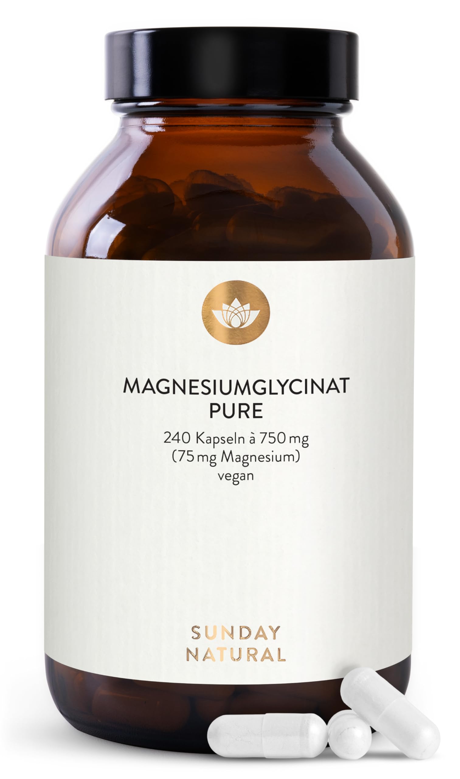 SUNDAY NATURAL® Magnesium Bisglycinat Premium - 240 Kapseln - 150mg reines Magnesium Glycinat Tagesdosis - Magnesiumglycinate als organisches Aminosäurechelat – Laborgeprüft, vegan