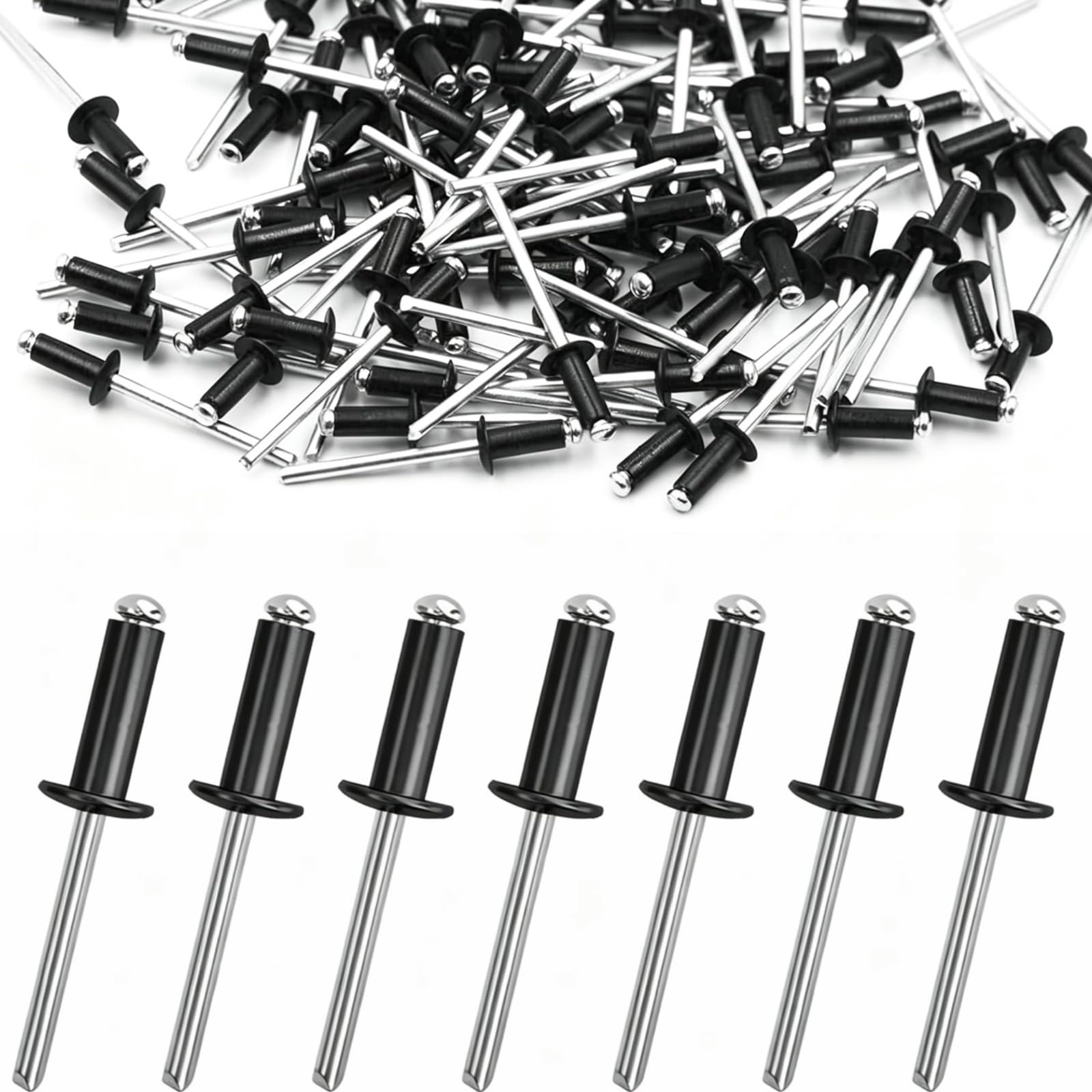 50 Aluminium Blind Rivets 4.8mm x 20mm – Black Dome Head Pop Rivets for Metal Sheet Construction Automotive Repair Solar Panel Mounting