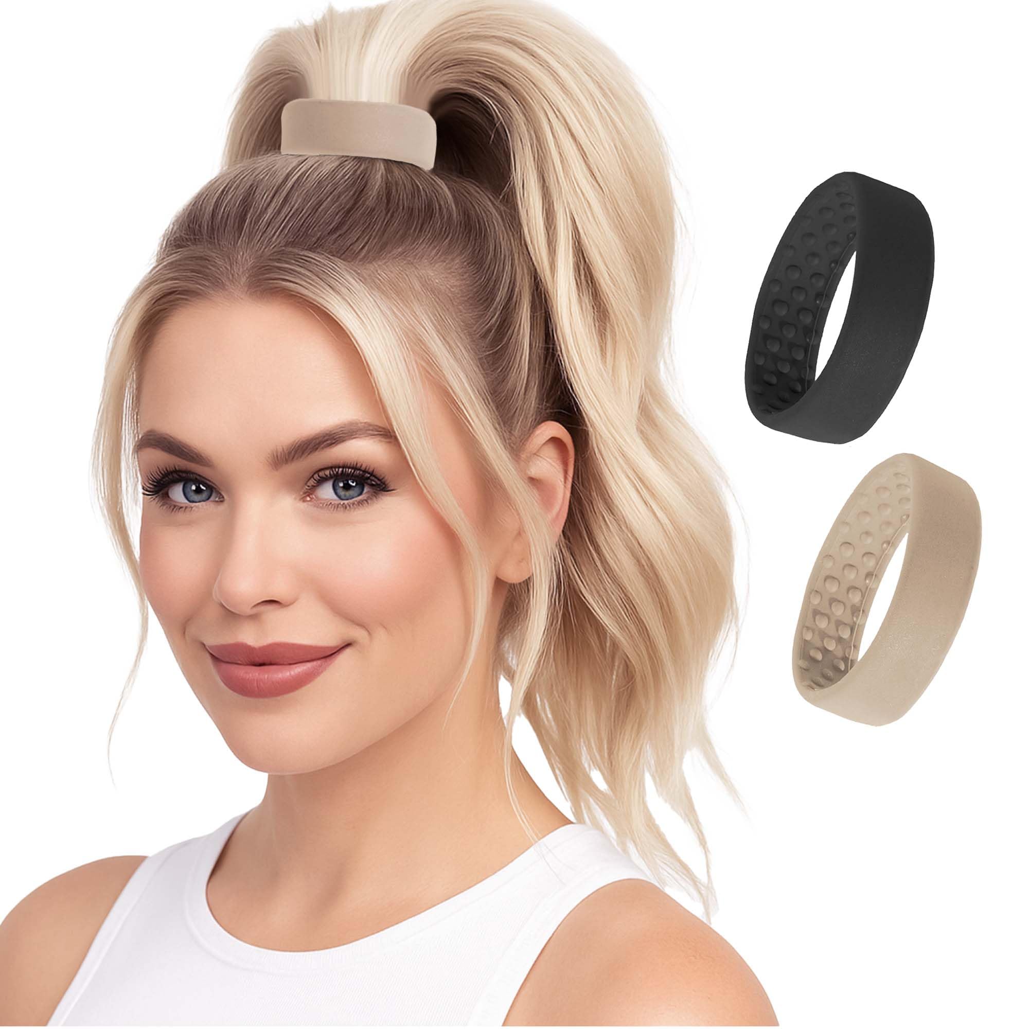 2 Medium PONY-Os for Fine to Normal Hair or Slightly Thick Hair Volumizing, Comfortable & Non-Damaging (Black & Dark Blonde)