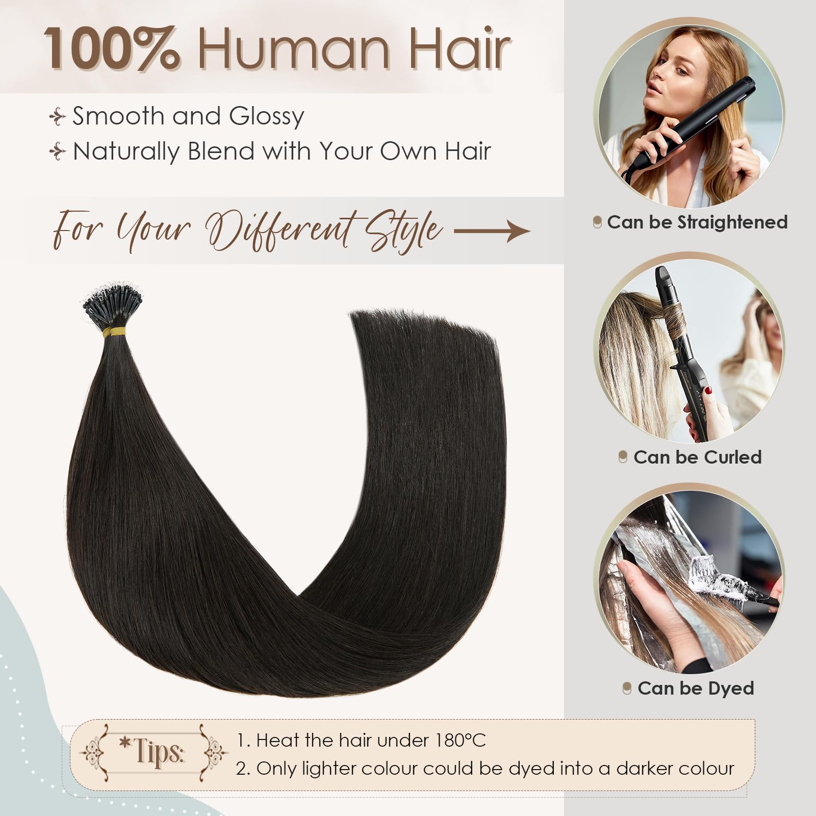 Elailite Nano Beads Hair Extensions Real Human Hair 50 Strands 50g Nano Rings Nano Tip Cold Fusion Remy Hair Straight (#1B Natural Black - Image 4