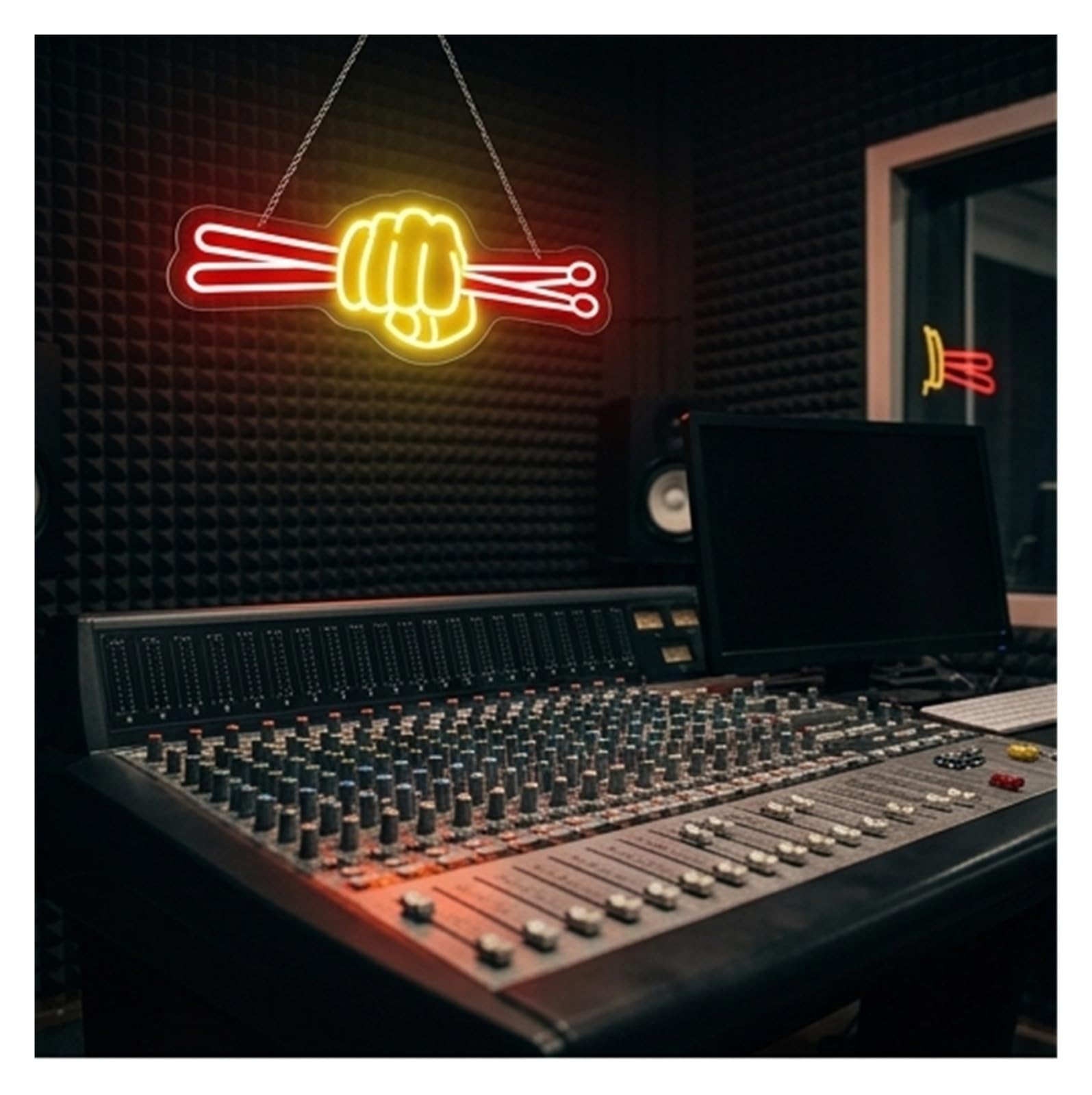 Luces de neón Mazos de percusión en una mano luces neón baterista con interruptor atenuación estudio música, carteles decorativos artísticos 7.09x18.9in(E)