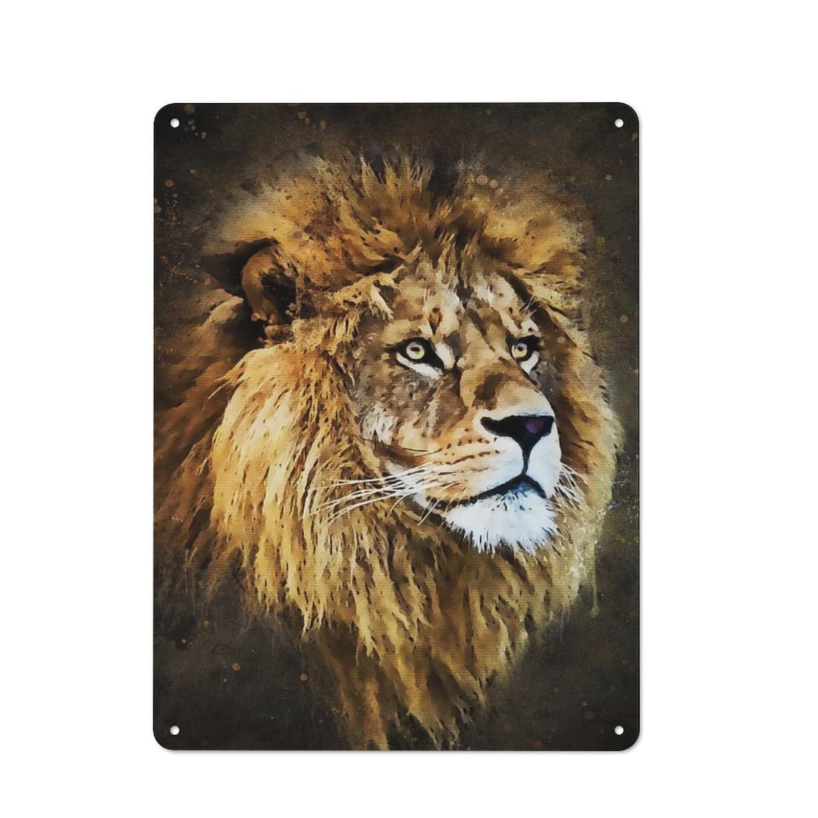 Industrial Tin Wall Sign 40x30cm Featuring The Lion, Urban Room Decor for Workspace, Cafe, Hallway Or Garage