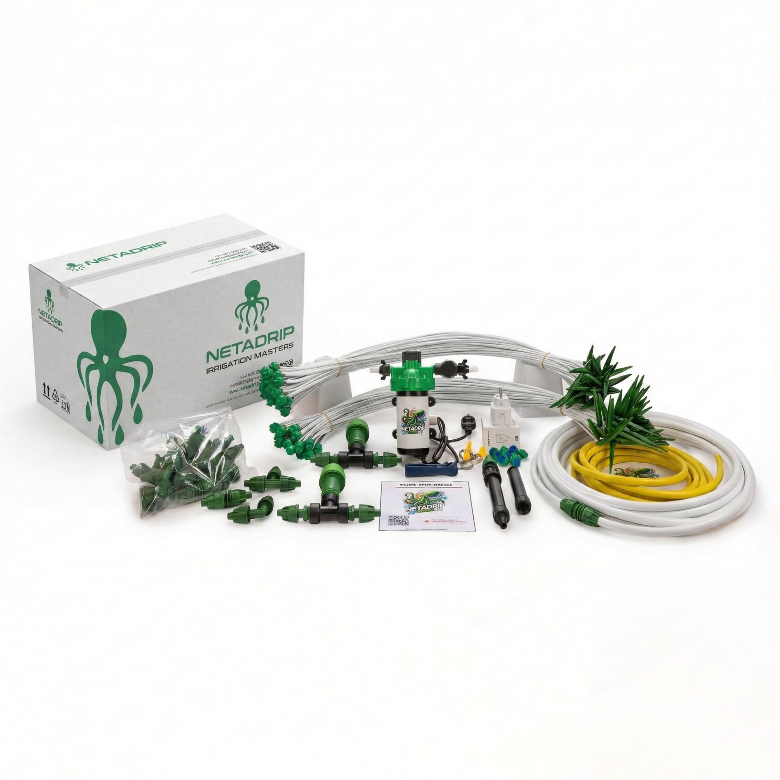 Kit de Riego por Goteo HYDRA, Sistema Automatizado con Bomba de Irrigación, Control Móvil SmartPlug, para 25-250 Plantas, con Válvulas y Goteros de 2L/h (125 PLANTAS)