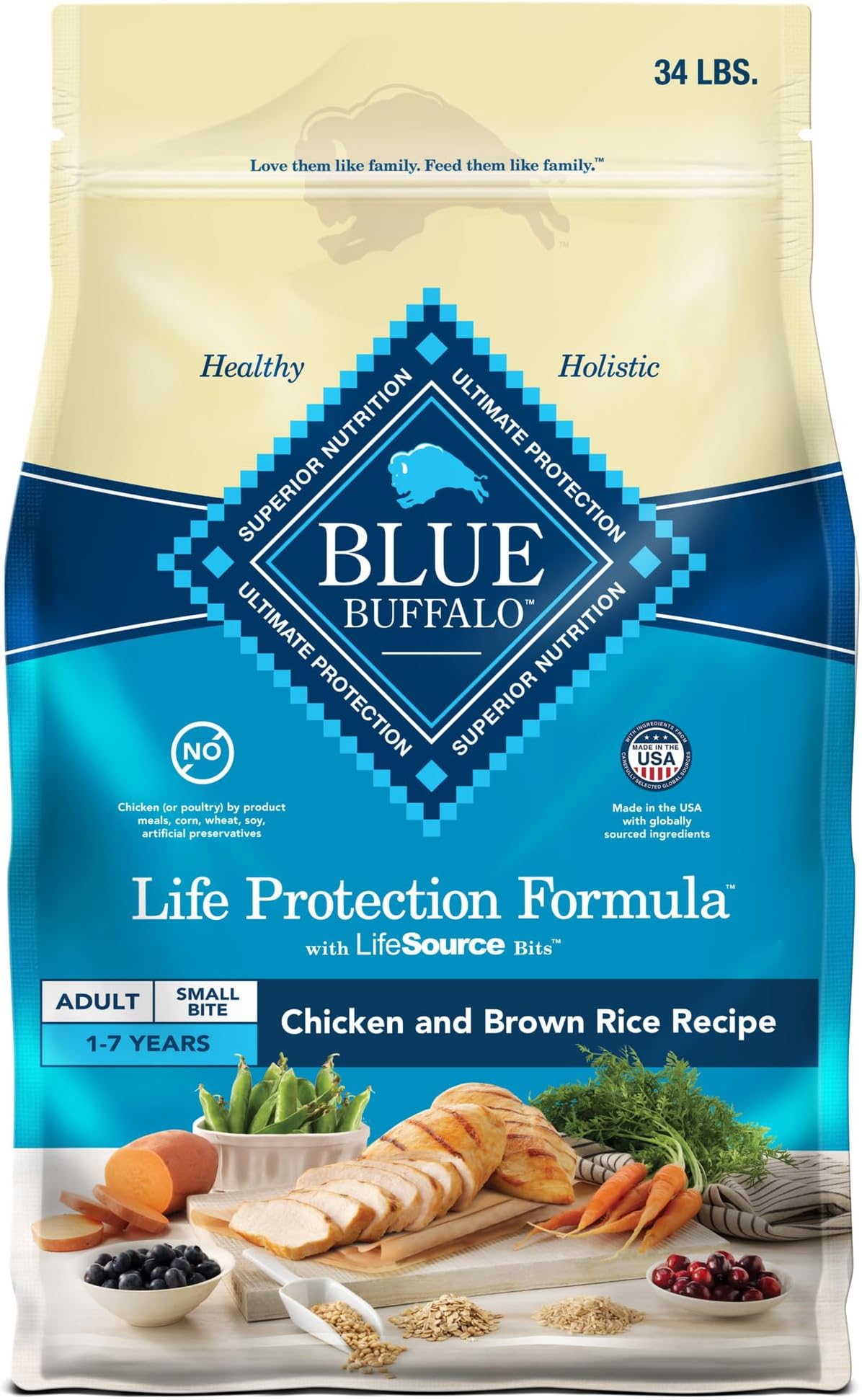 - Life Protection Formula Adult Small Bite Dry Dog Food, Helps Build and Maintain Strong Muscles, Made with Natural Ingredients, Chicken & Brown Rice Recipe, 34-lb. Bag