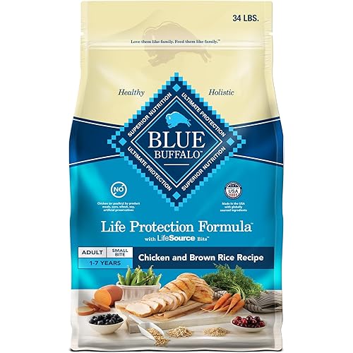 Blue Buffalo Life Protection Formula Adult Small Bite Dry Dog Food, Helps Build and Maintain Strong Muscles, Made with Natural Ingredients, Chicken & Brown Rice Recipe, 34-lb. Bag