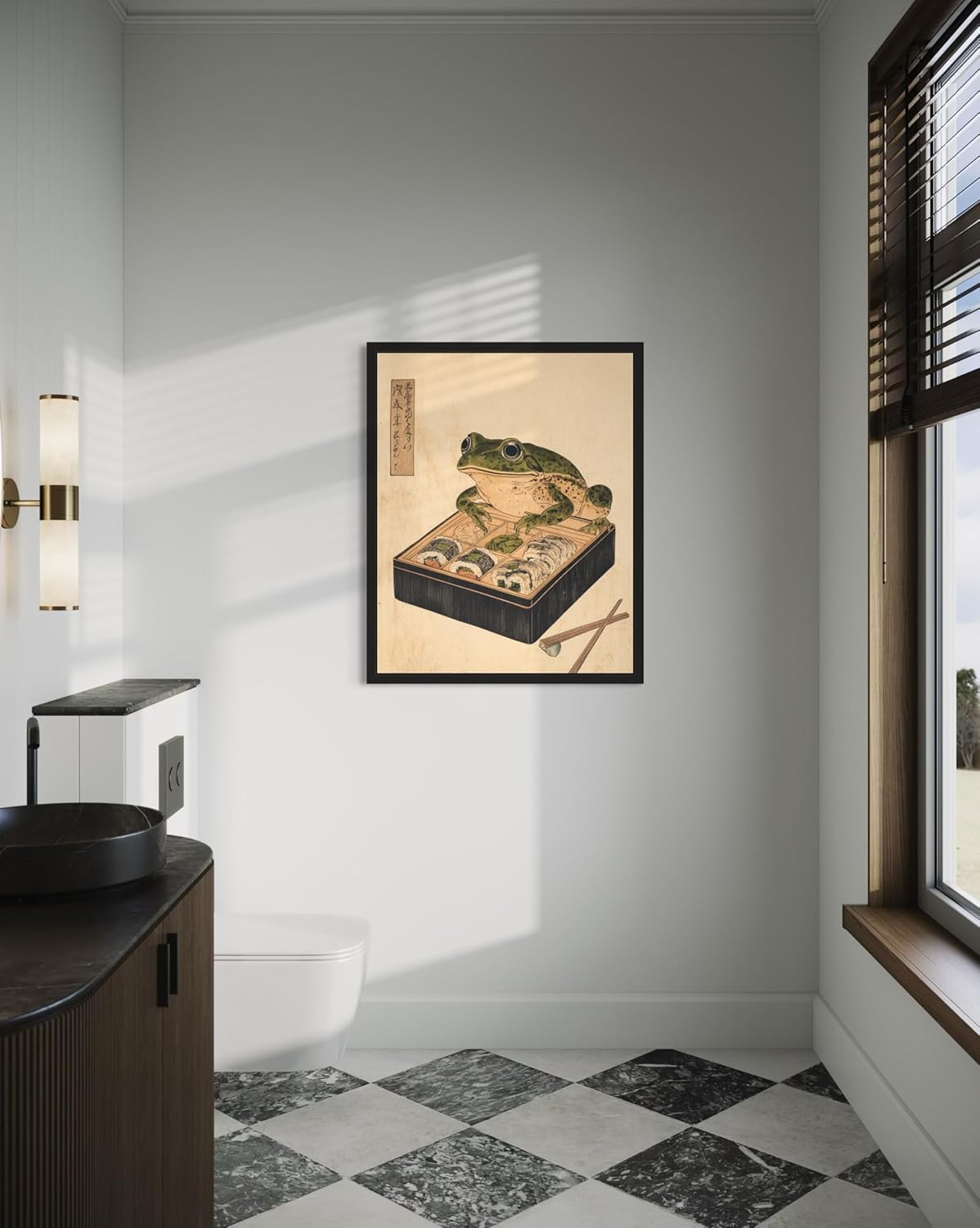 Frog Eating Sushi Japanese Wall Art Print Poster, Quirky Animal Poster, Retro Funny Animal Food Art Print, Unique Kitchen Dining Room Wall Decor, Sushi Lover 215 (Frog, 16 x 20 inches, Unframed)
