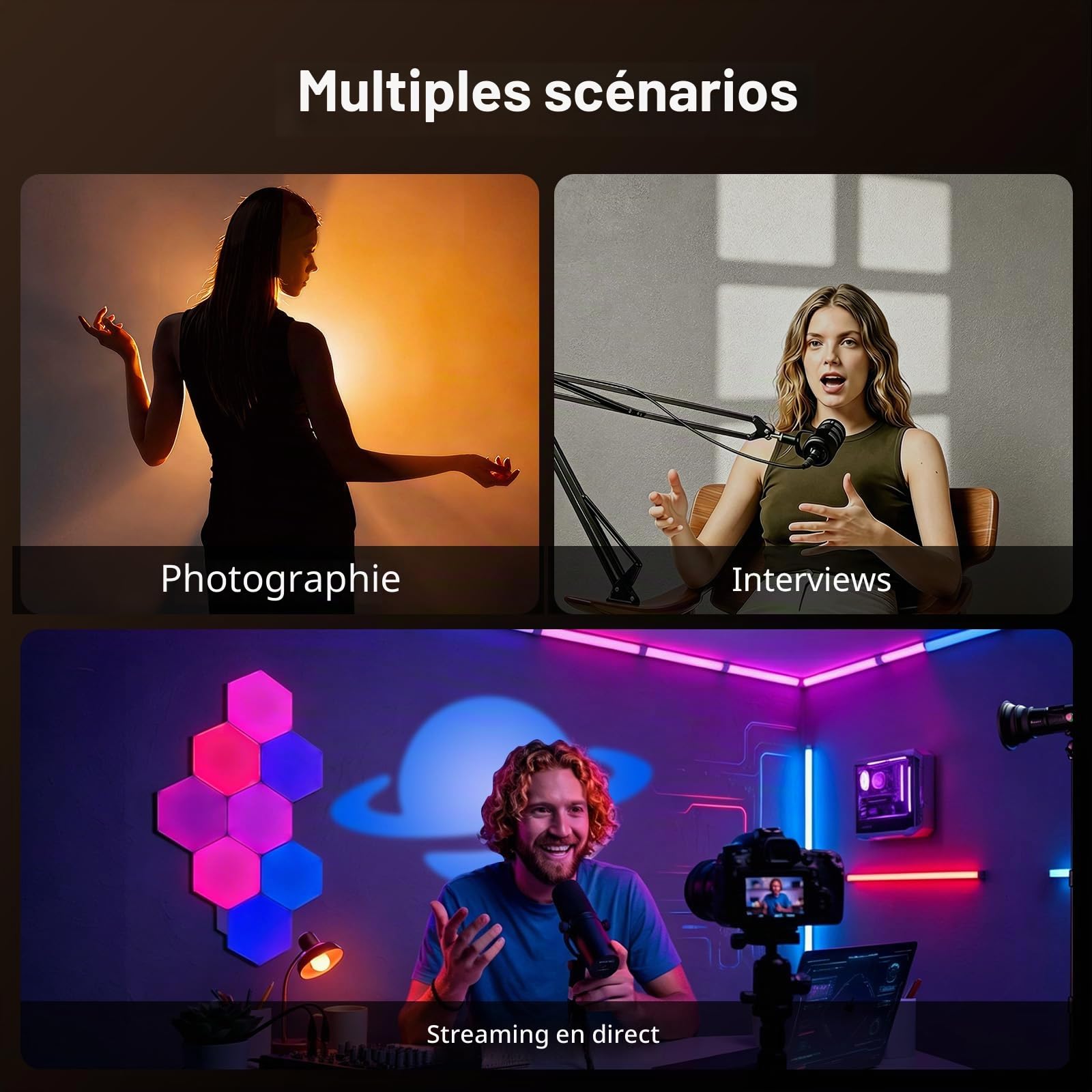 SMALLRIG RF20C Lampe de Poche LED Portable RVB 20 W Intensité Variable 5 Couleurs CRI 97+, TLCI 99+, 10 000 mAh Zoom avec gobos et Support pour GoPro en Silicone vidéo, créateur de Contenu - 5335