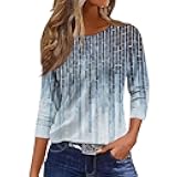 3/4 Sleeve Cotton Tops for Womens Dressy Shirts Crewneck Tops,Women Tunic Casual Loose Fit Shirt Floral Print Blouse