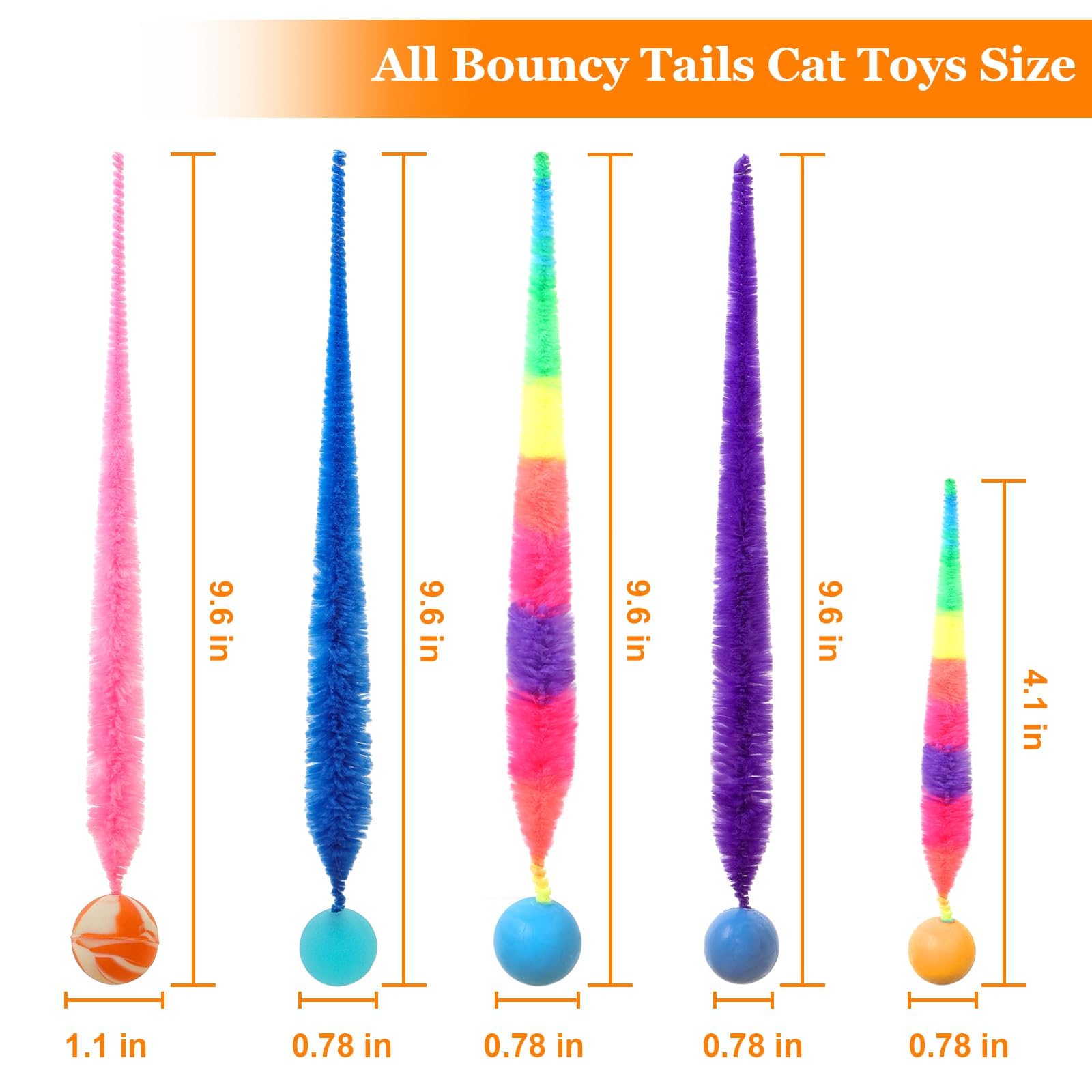 Pelota hinchable con cola para gatos, 5 paquetes de gusanos mágicos con juguete de bola grande y colorida para gatos, bolas rebotantes de gusano peludo, juguete para gatos