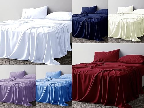 Miniatura 2 de Juego de ropa de cama de lujo de 4 piezas, 800 hilos, 100% algodón egipcio, color blanco, juego de ropa de cama de algodón de fibra larga con funda