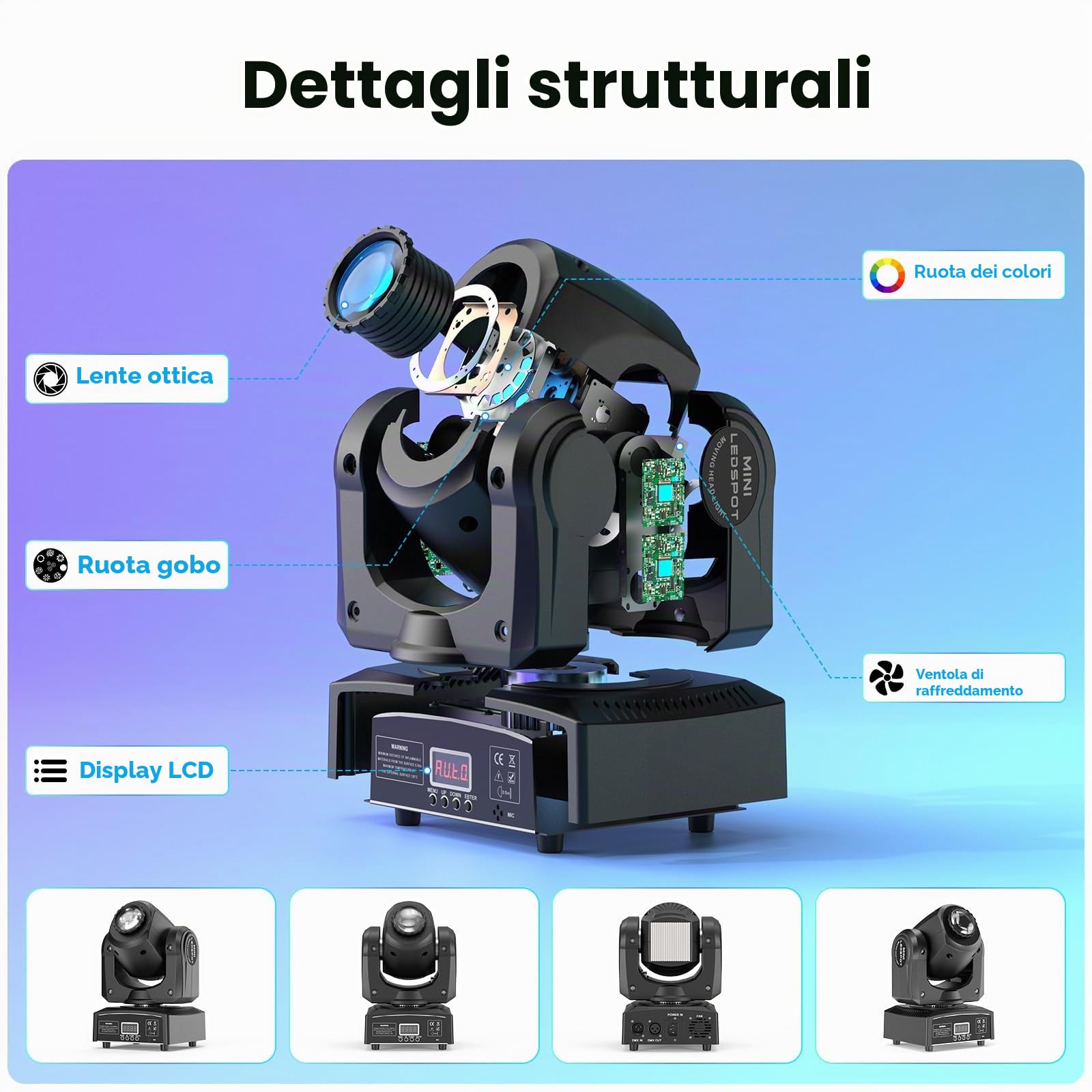 Mini 50W Testa Mobile LED RGBW Luce da Festa Palcoscenico Lampada a Spot Beam con 8 Modelli 8 Colori Effetti Luminosi Wash Focus Controllo Vocale DMX512 per KTV Bar Palchi DJ 2 pezzi