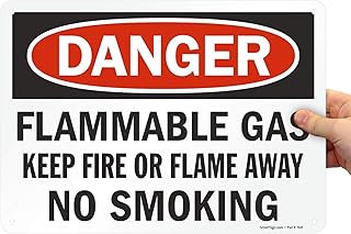 SmartSign-S-1869 "Danger - Flammable Gas, No Smoking" Sign | 10" x 14" Aluminum - Black/Red on White