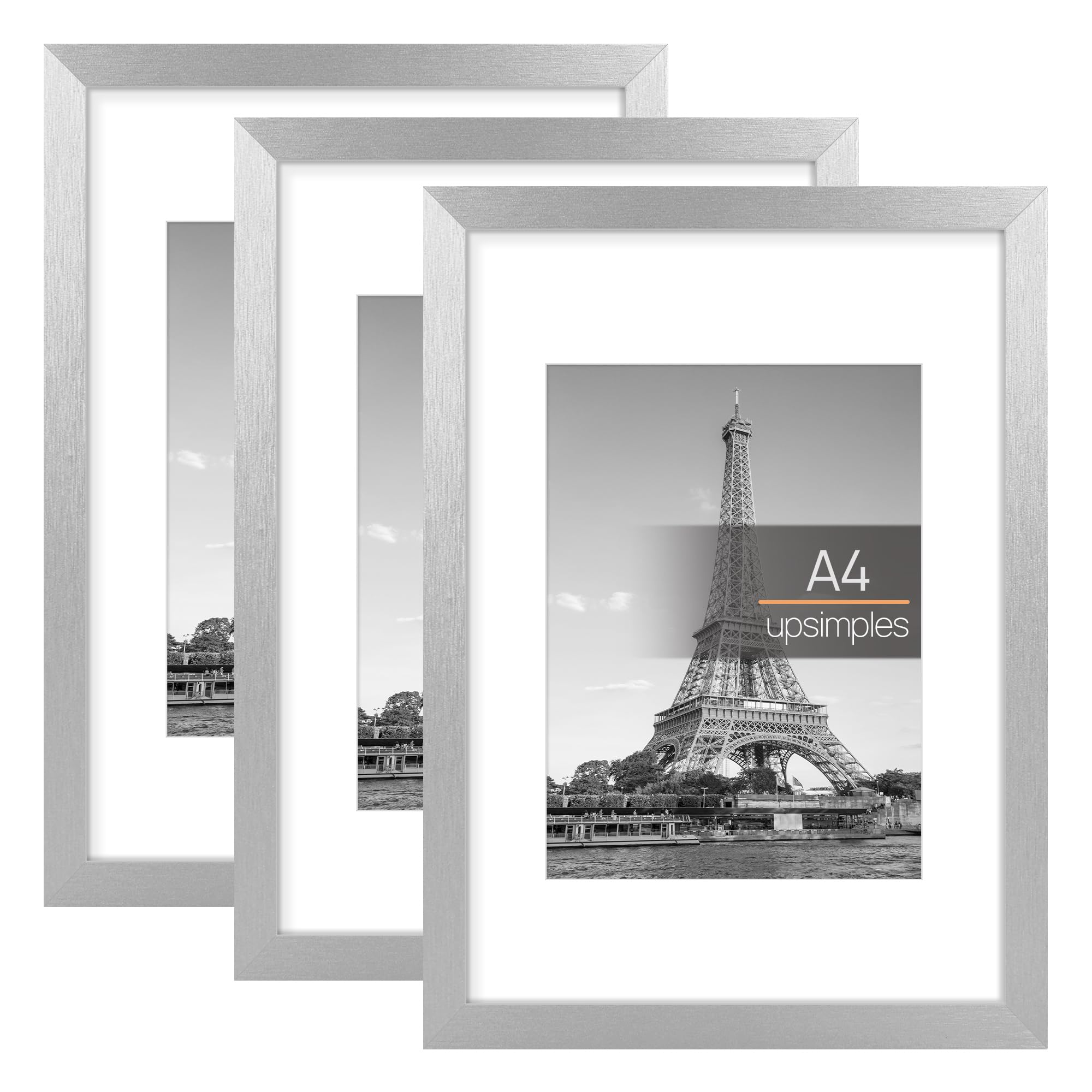 upsimples 3 Pack A4 Picture Frame, A4 Silver Frames 21 X 29.7 cm, Wall Hanging Photo Frames — image 1