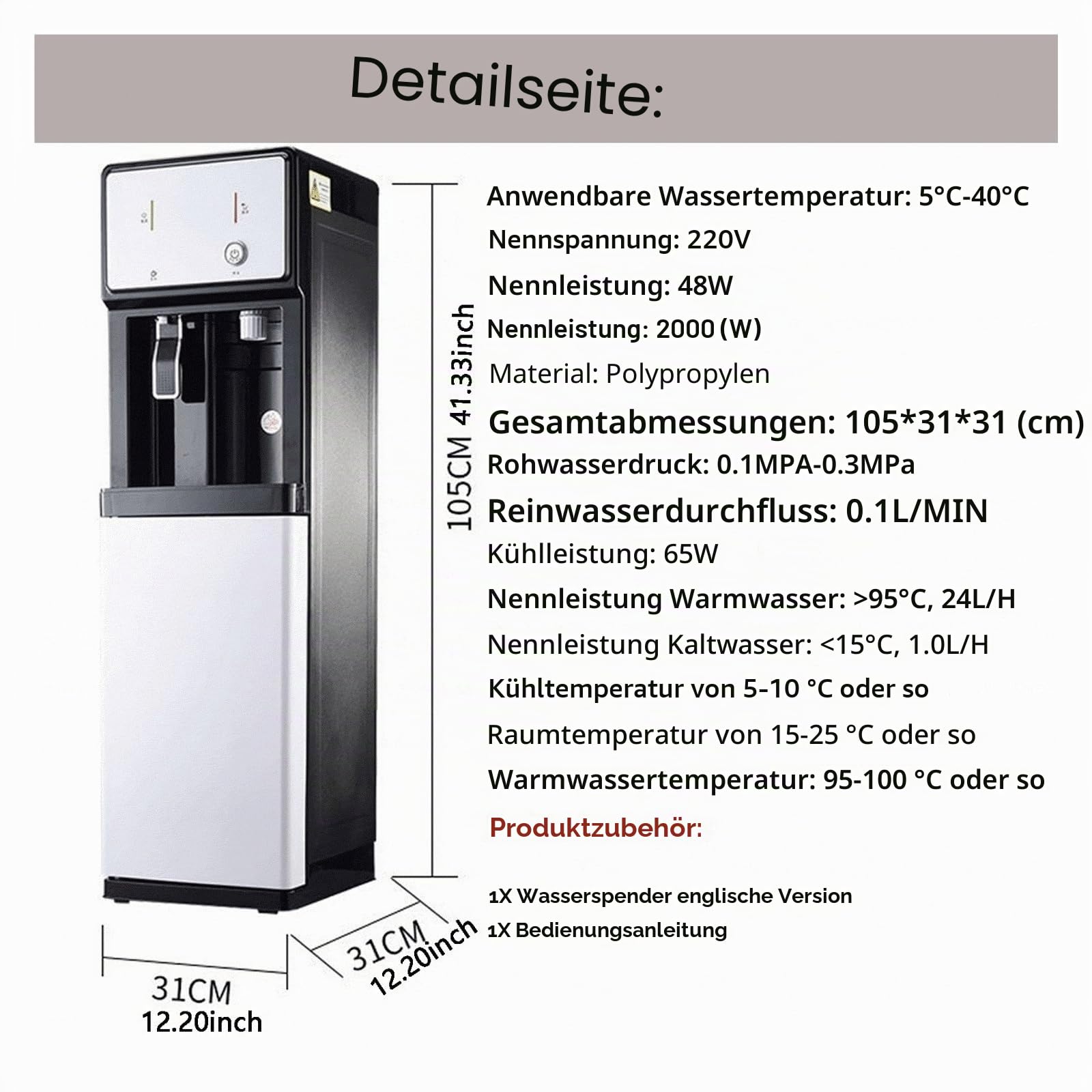 Heißwasserspender-Stehender bodenstehender wasserspender,Wasser Spender,3 Wassertemperaturen,Kalt Heiß Doppelfunktion,Ideal Für Gekühltes Wasser,Tee,Kaffee Im Home Office(Ice and warm)