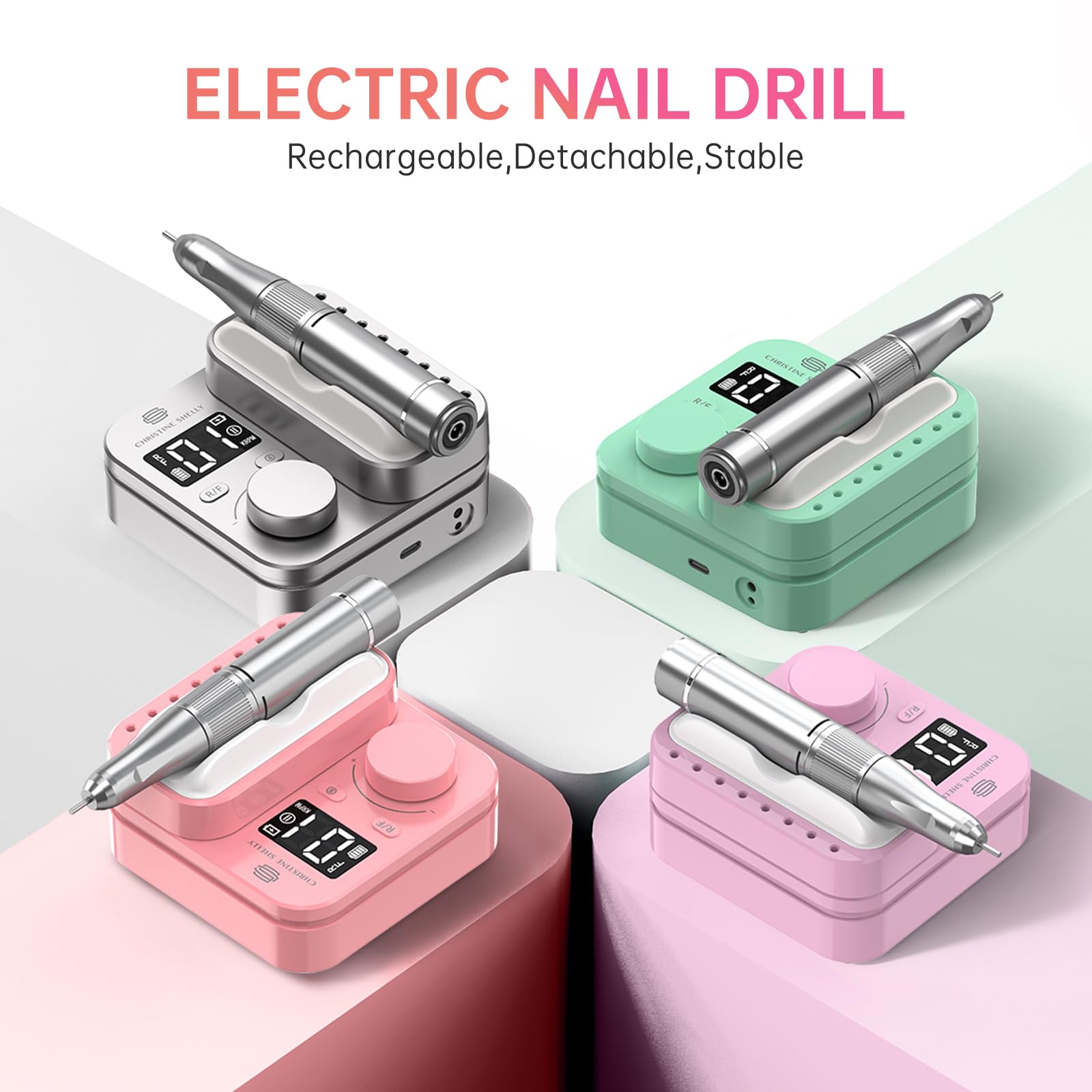 Elektrische Nagelfeile 35000RPM Super Leise Wiederaufladbare Nagelbohrer | CHRISTINE SHELLY Tragbare Nägel Politur Set Maniküre Pediküre Maschine Professionelle