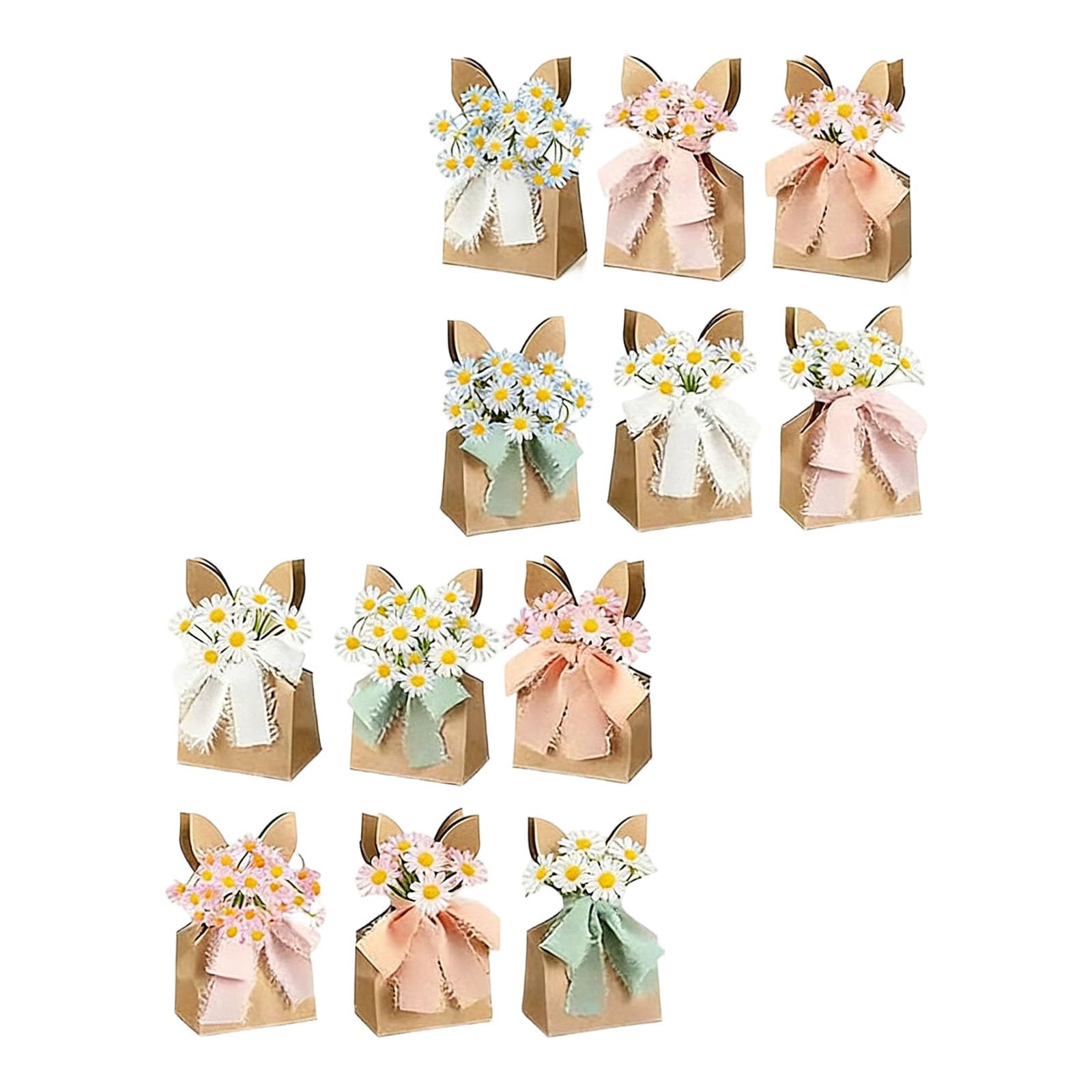 ZEPFJHE 12Pcs Easter Themed Packaging Cases with Ribbon Holder for Desserts Chocolate Festival Easter Candy Containers
