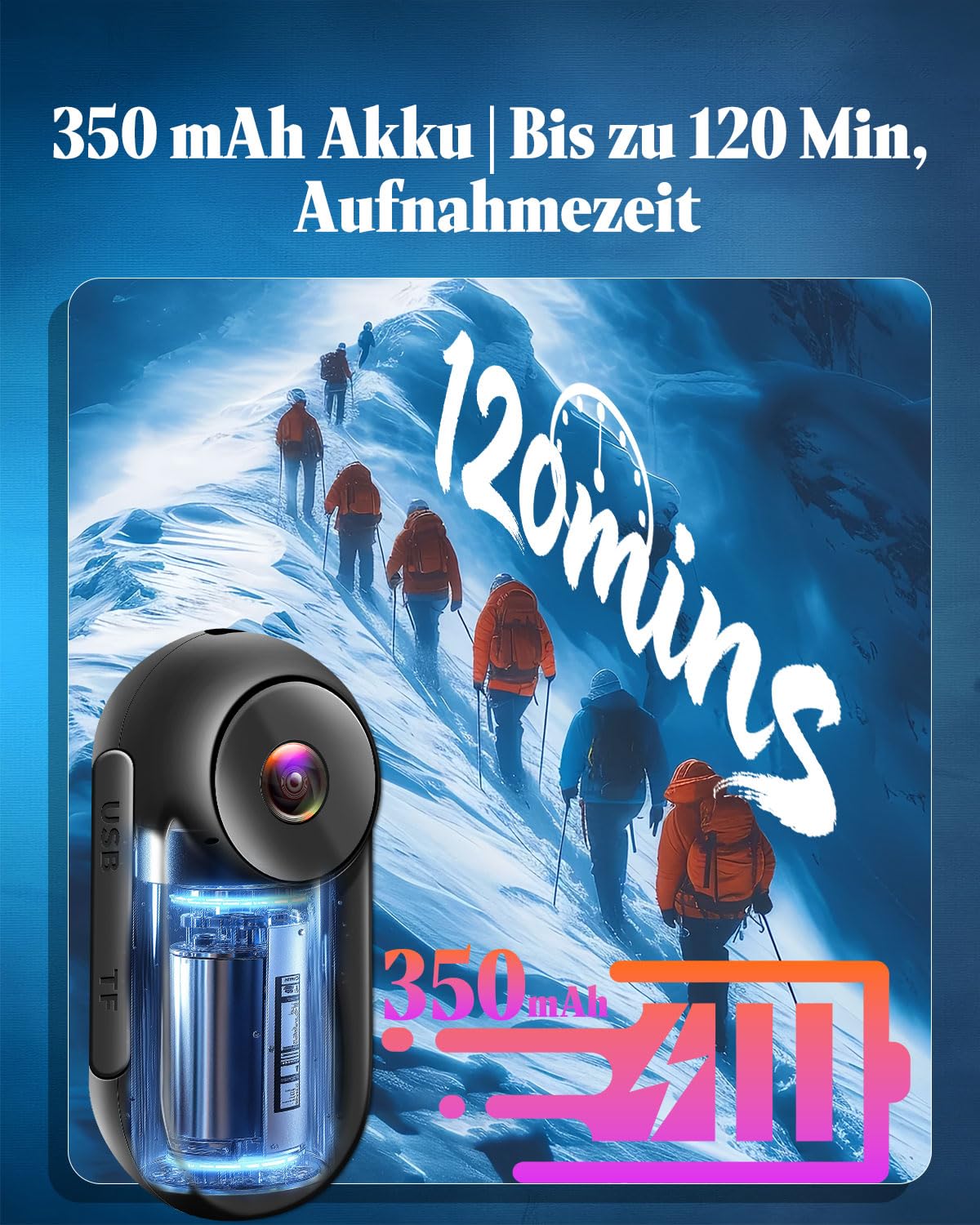 Bodycam Körperkamera Mini mit 64GB SD Karte,1080P Action Cam mit HD Touchscreen,120 Min Akkulaufzeit,120° Weitwinkel,360° Rückenclip, Infrarot-Nachtsicht, Helmkamera Motorrad Kamera