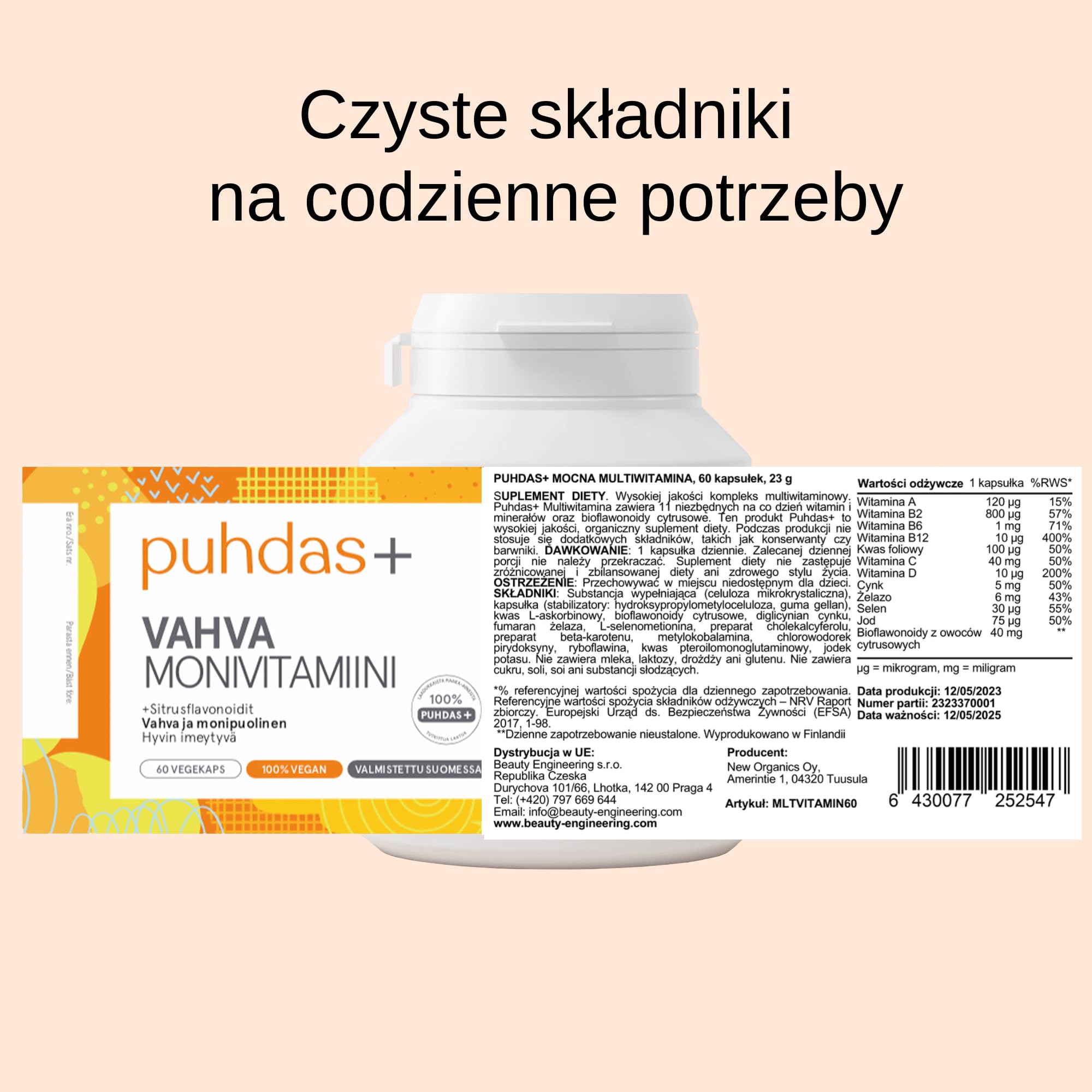 Starke Multivitaminy A–Z | Wysokodawkowane | Witaminy i Minerały | 60 Wegańskich Kapsułek | Wyprodukowano w Finlandii