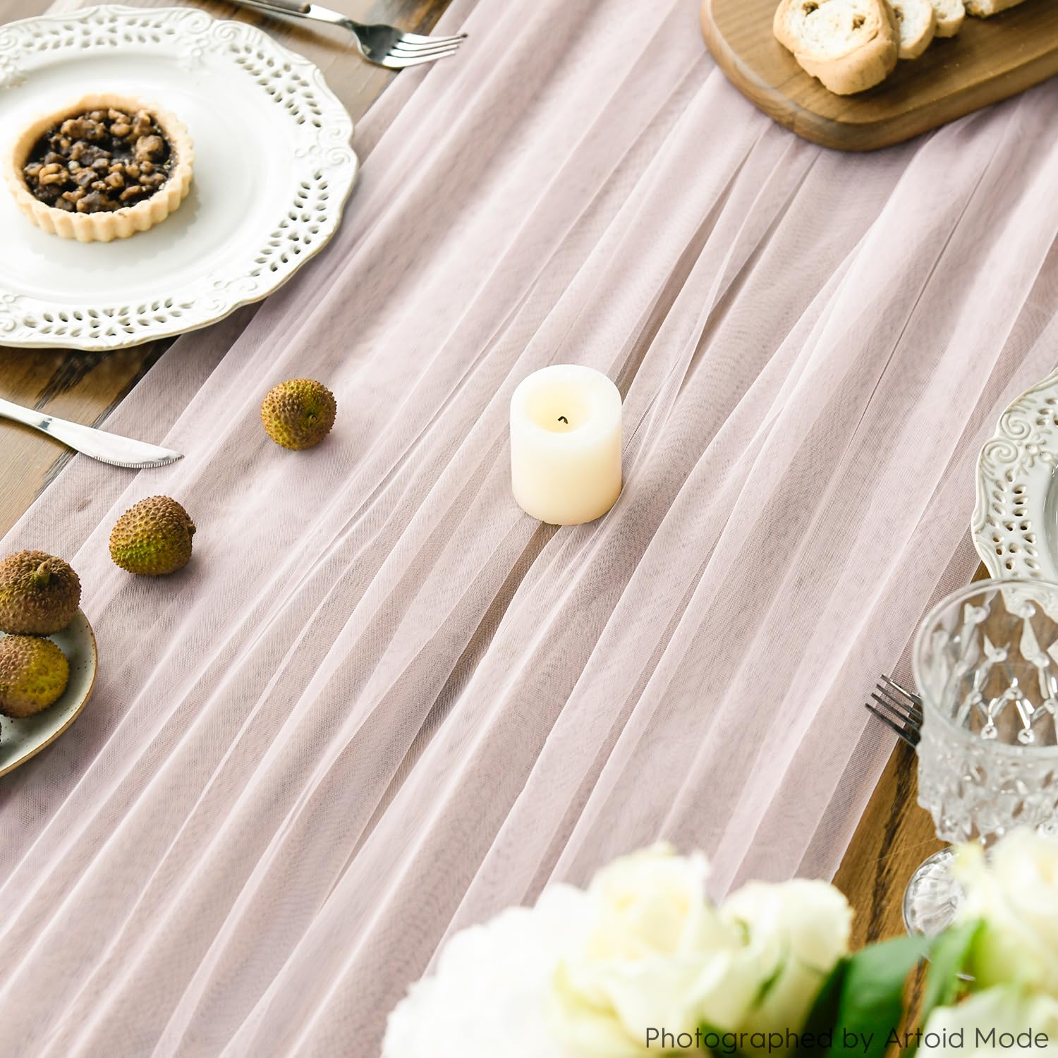 Artoid Mode Runner da tavola in garza rosa cipria, 150 x 300 cm, stile bohémien, per cucina, sala da pranzo, matrimoni, vacanze, compleanni, decorazione per la casa e le feste