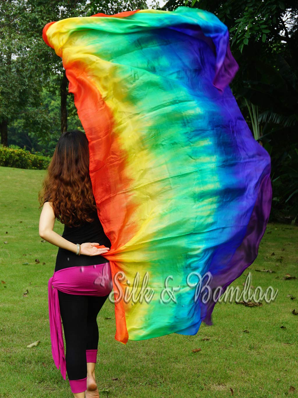 Velo Danza Del Ventre Winged Sirenny - Seta 270x110cm, Colori Tie-Dye, Orli A Mano, Accessorio Professionale