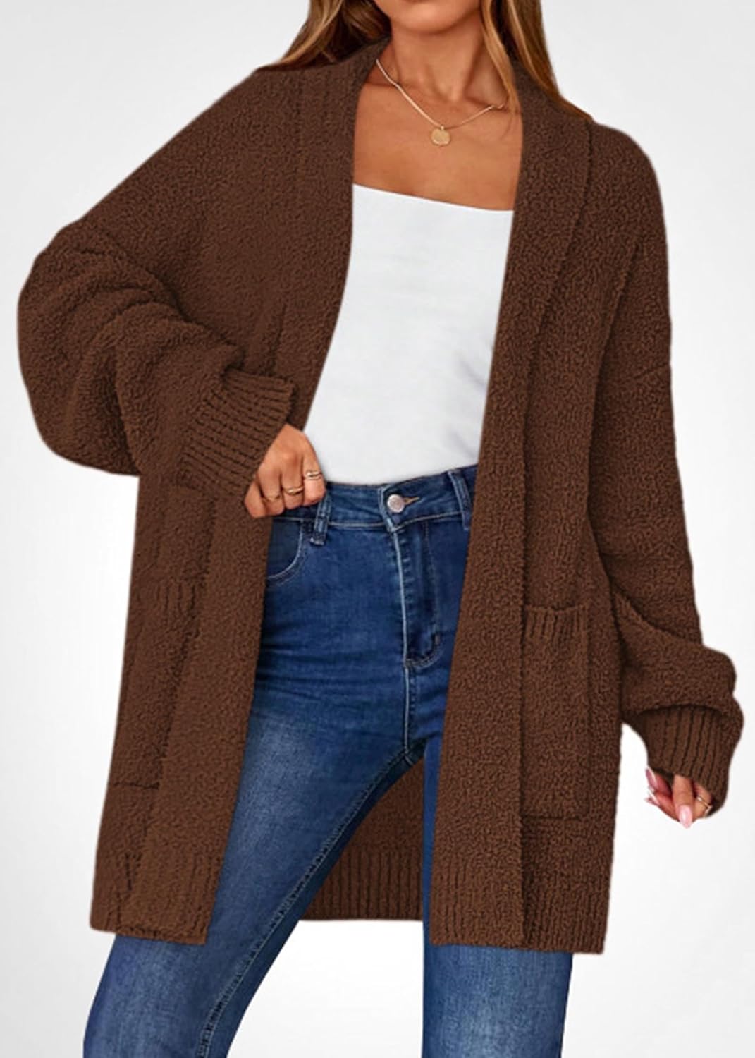 KIRUNDO Cardigan Sweaters for Women 2026 Fall Chunky Fuzzy Knit Open Front Loose Long Sleeve Sweater Coats Winter Clothing - Image 3