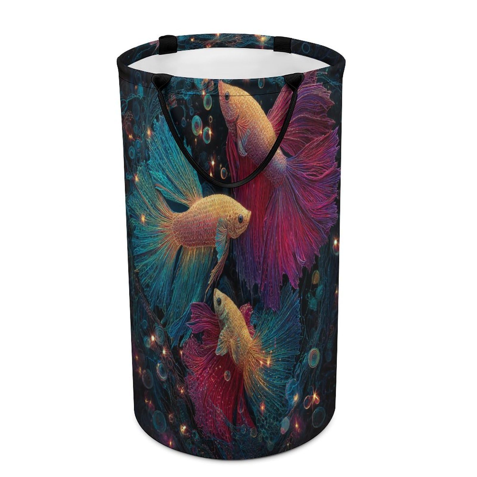 LUYYSKY Rustic Realistic Colorful Fish Collapsible Dirty Clothes Basket, Realistic Painting Art Underwater Landscape Animal Fish Portable Clothes Storage Basket