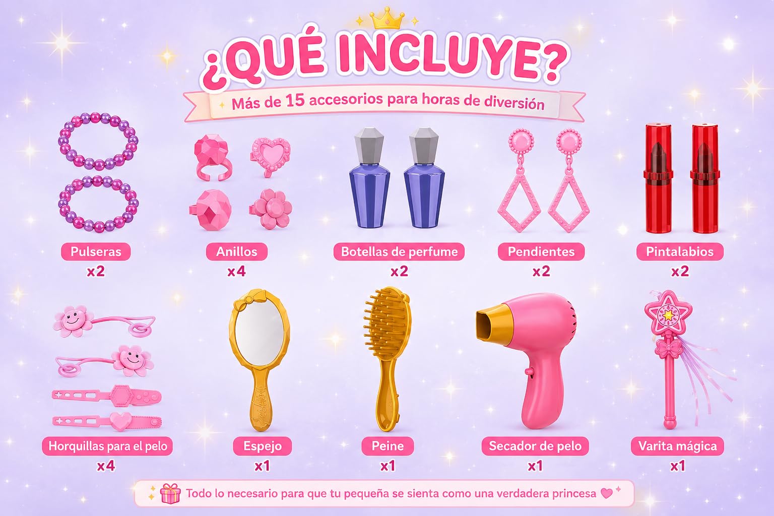 GalPat Baby Tocador Infantil para Niñas con Espejo, Luces y Música – Incluye Taburete, Secador, Varita Mágica y Más de 15 Accesorios – Tocador de Juguete Princesa 3+ Años