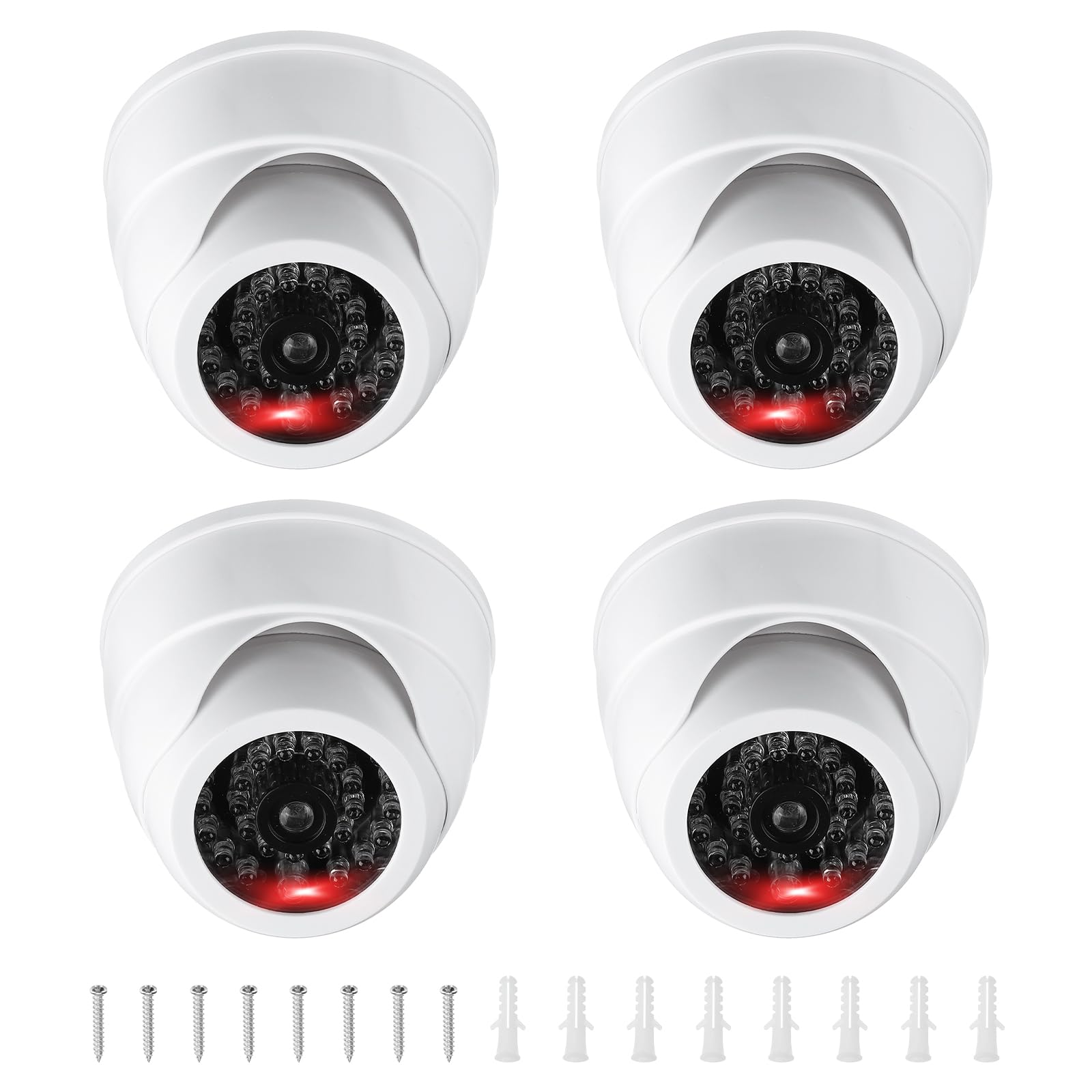 PATIKIL Fake Security Camera, 4Pcs Dummy Dome Cameras with Flashing Red LED Light/Screw/Cover for Indoor & Outdoor Home Business, White