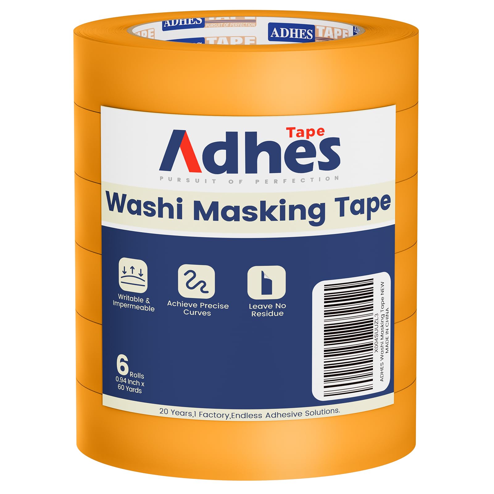 ADHES Orange Yellow Masking Tape Washi Tape 24mm x 55m x 6 Rolls