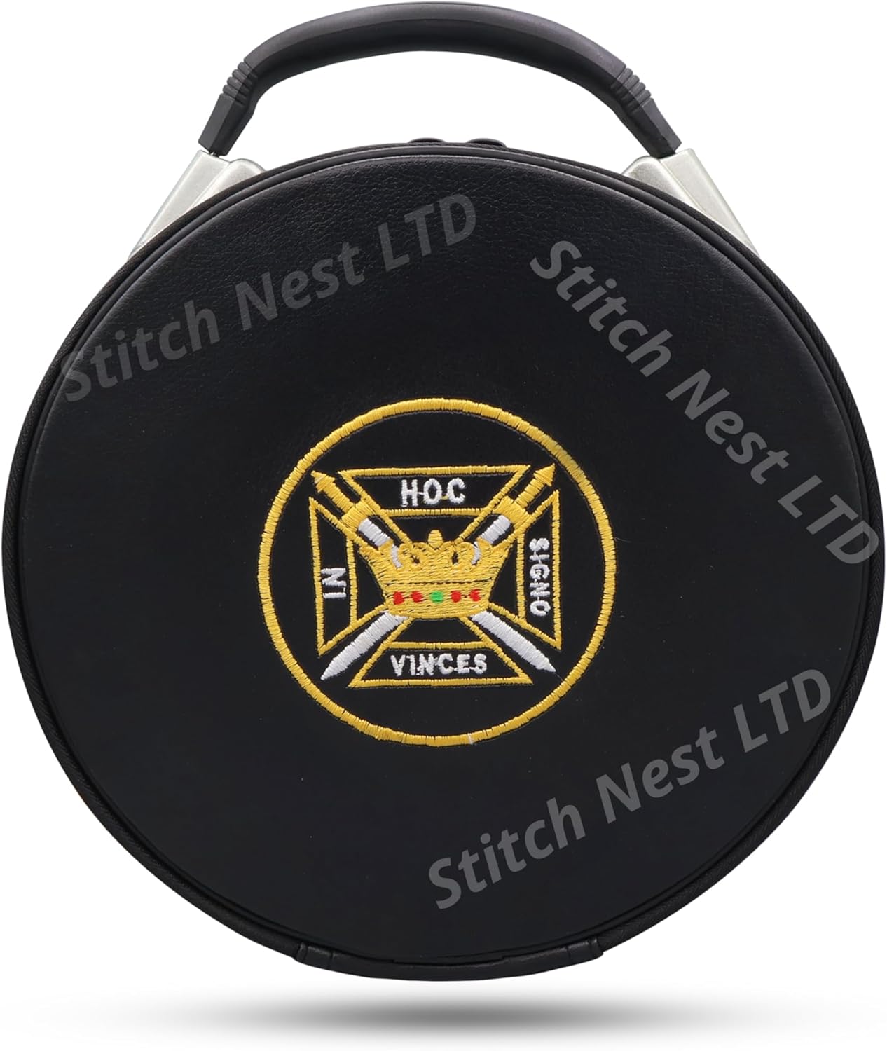 Masonic Knights Templar Sir Knight Crown Cap Set – Black Commandery Hat with Gold Bullion Embroidery and Matching Carrying Case