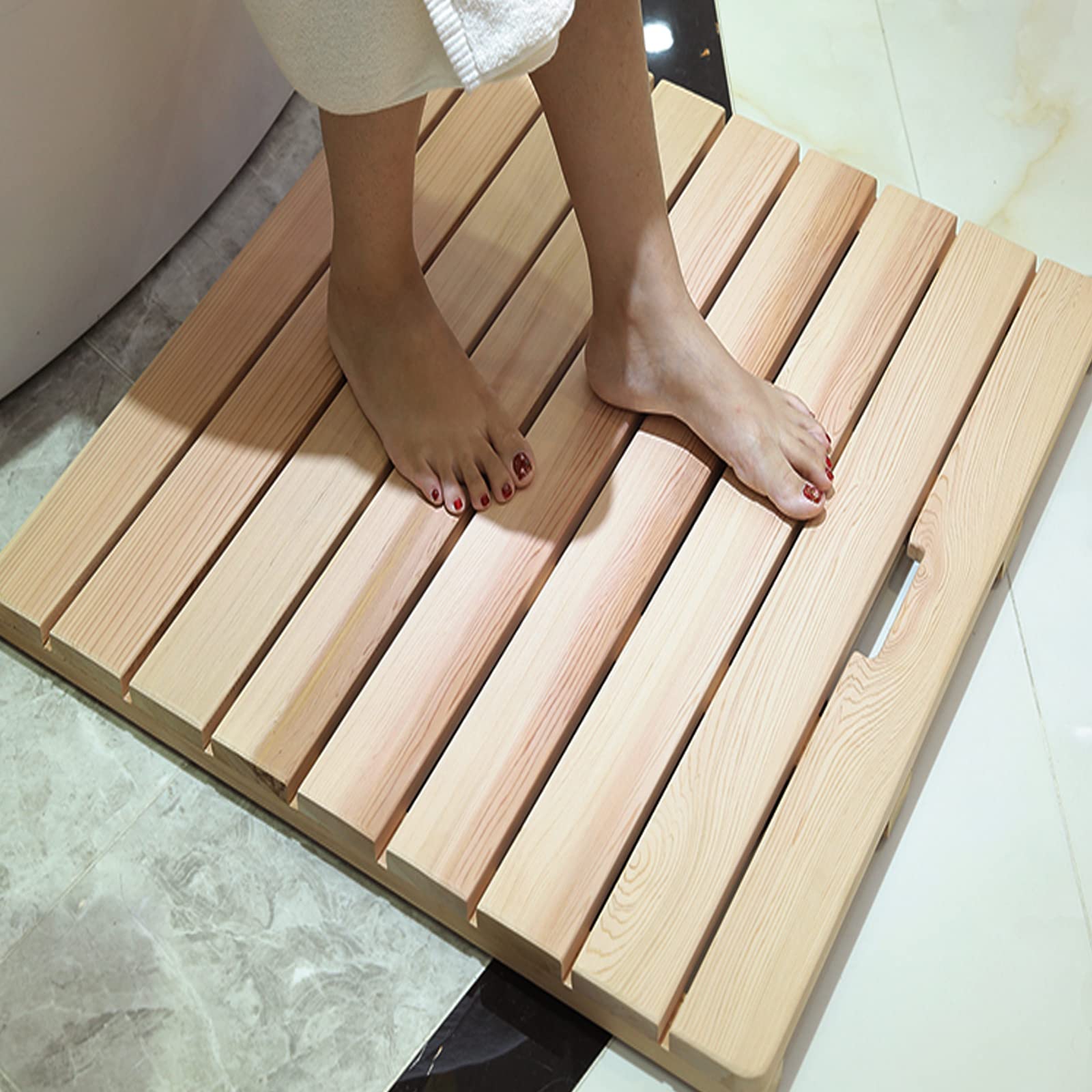 Zhaomi Caillebotis de Douche Bois,Tapis Antidérapant,Tapis de Spa de Luxe, Tapis de Bain en Bois Massif Naturel,Naturel et Respectueux de l'environnement,pour Sol de Salle de Bain (100x50cm/39x20in