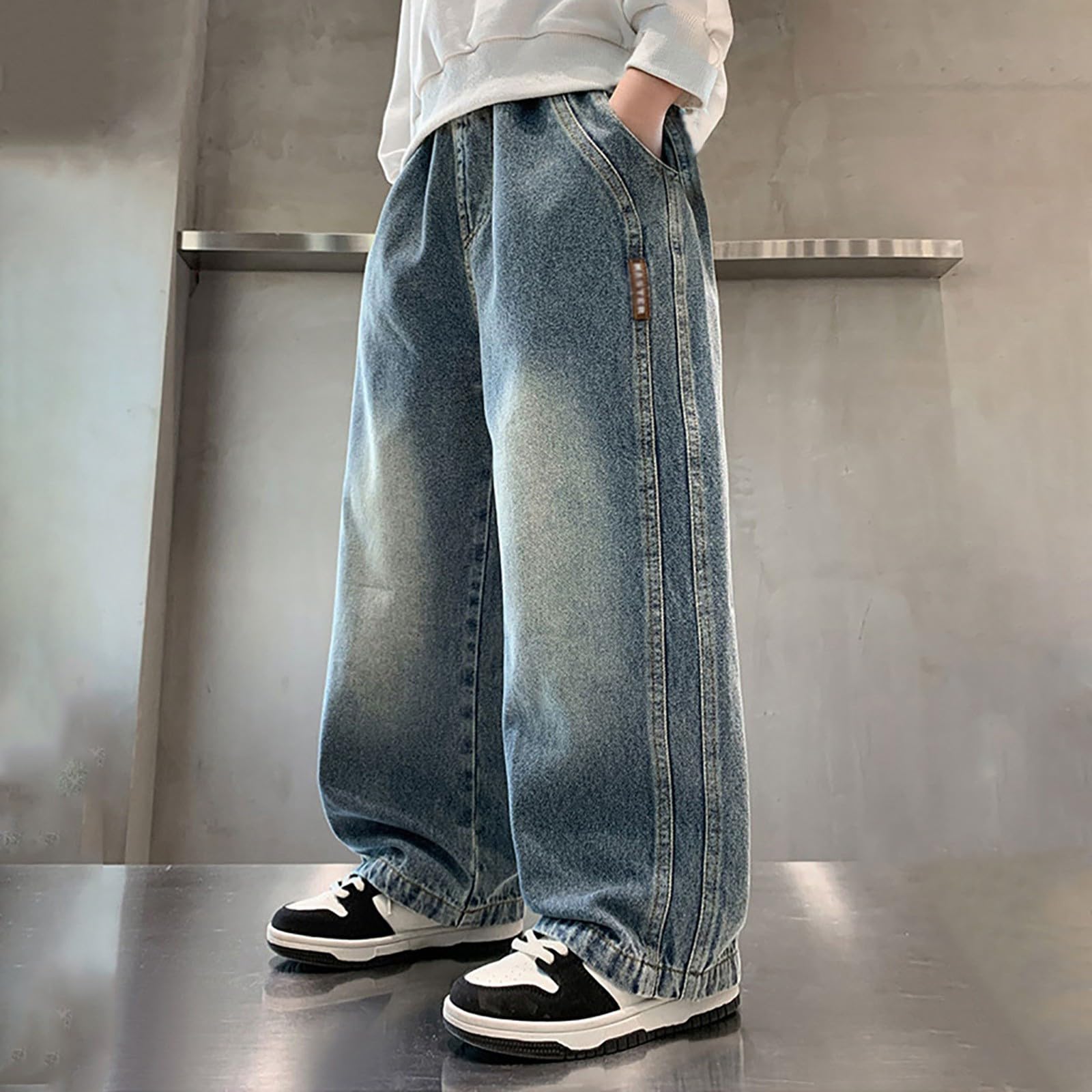 Générique Jean Large Enfant GarçOn - Jeans pour garçons - salopettes décontractées de printemps pour garçons - pantalons à jambes droites et larges