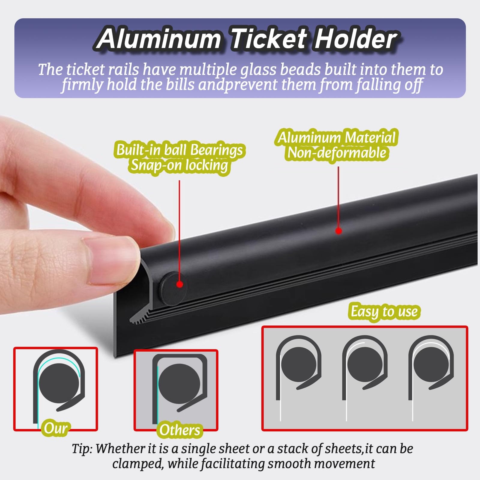 HAIXHX comandas para Restaurante Soporte para Tickets de Restaurante sin Taladro, Estante Deslizante de Aluminio Negro, Riel Organizador de Recibos, Empalme DIY Gratuito(3PACK,L 80cm/31 1/2inch)