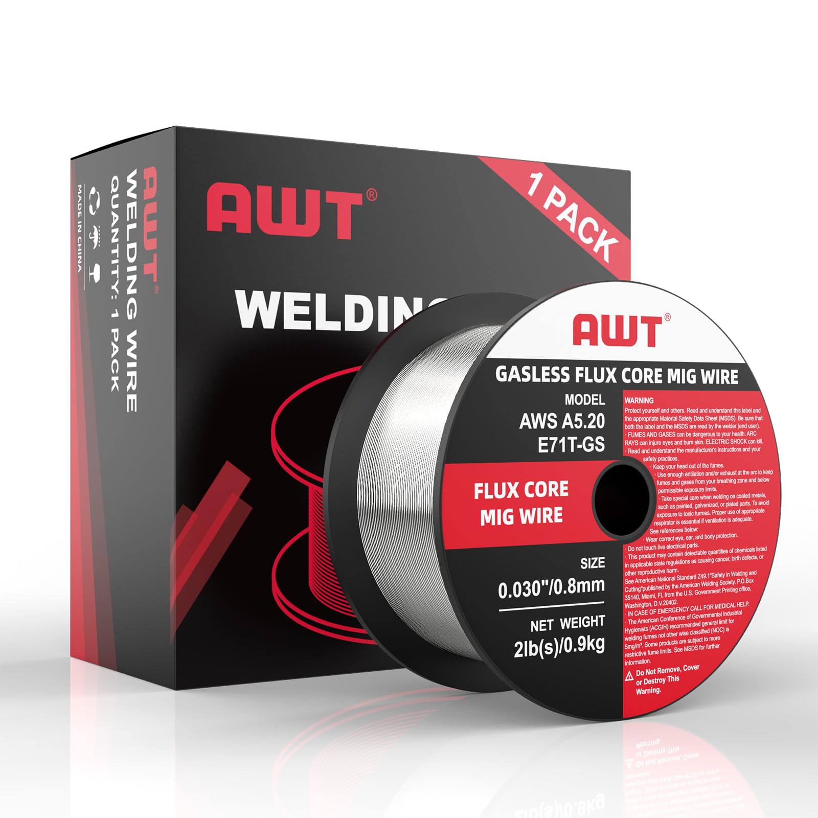 AWT Flux Core Welding Wire, Gasless Mig Welding Wire, E71T-GS Mild Steel Mig Welding Wire .030" 2-Pound Spool, Pack of 1