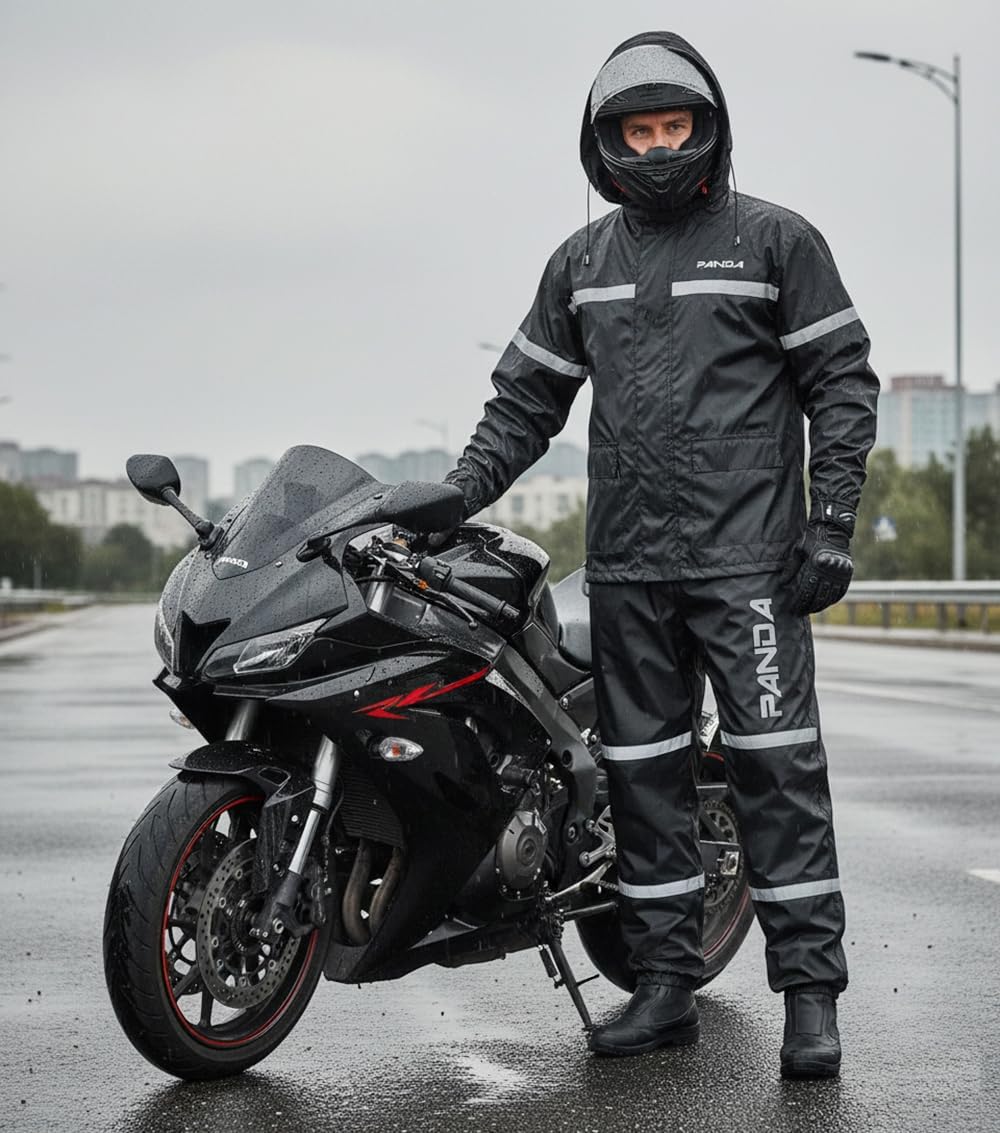 Motorcycle Rain Suits for Men & Women All Weather 2 Pieces Outdoors Waterproof Fishing Hiking Reflective Biker Windproof Suit - Image 2