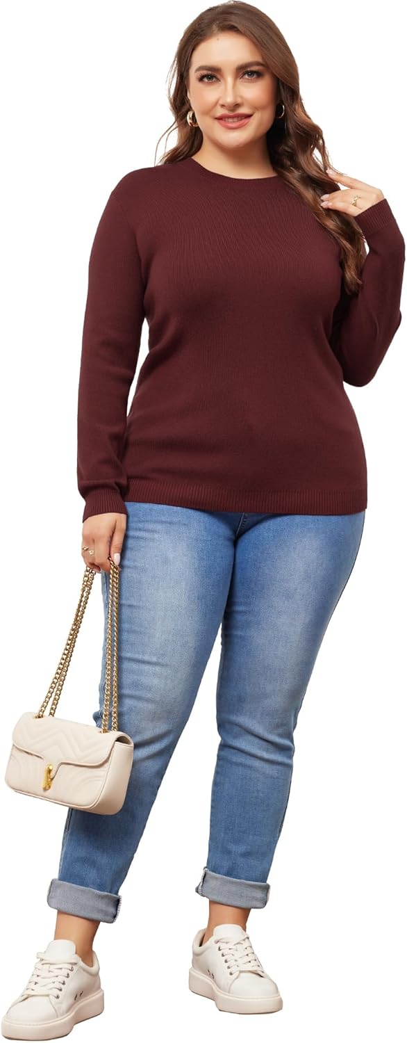 Agnes Orinda Plus Size Sweater for Women Long Sleeve Crewneck Shirts 2024 Fall Knit Casual Basic Tee Tops - Image 3