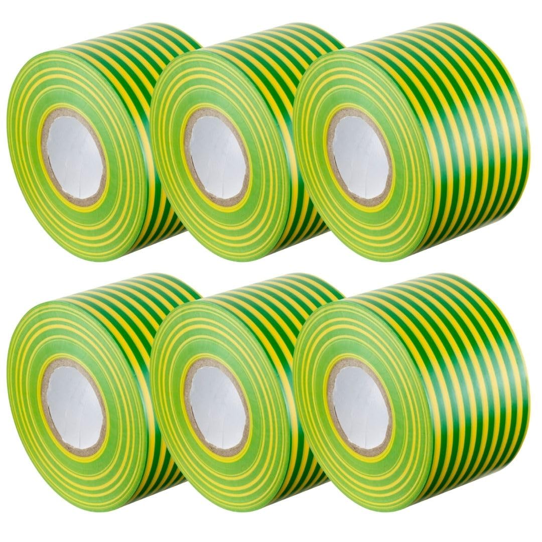 Gocableties Earth Wide Electrical Tape, 50mm x 33m, 2" Strong Self-Adhesive PVC Insulation Tape for Insulating, Repairing and Protecting Electrical Wires, 6 Rolls