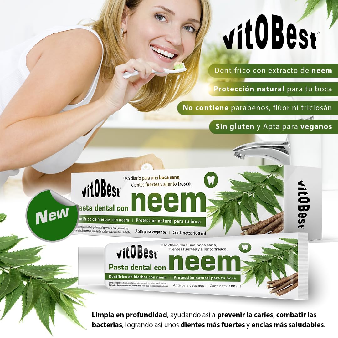 VITOBEST | Pasta dental con neem | Ayuda a prevenir la caries y a proteger las encías | Pasta dental con extracto de neem | 60 unidades x (15 ml)