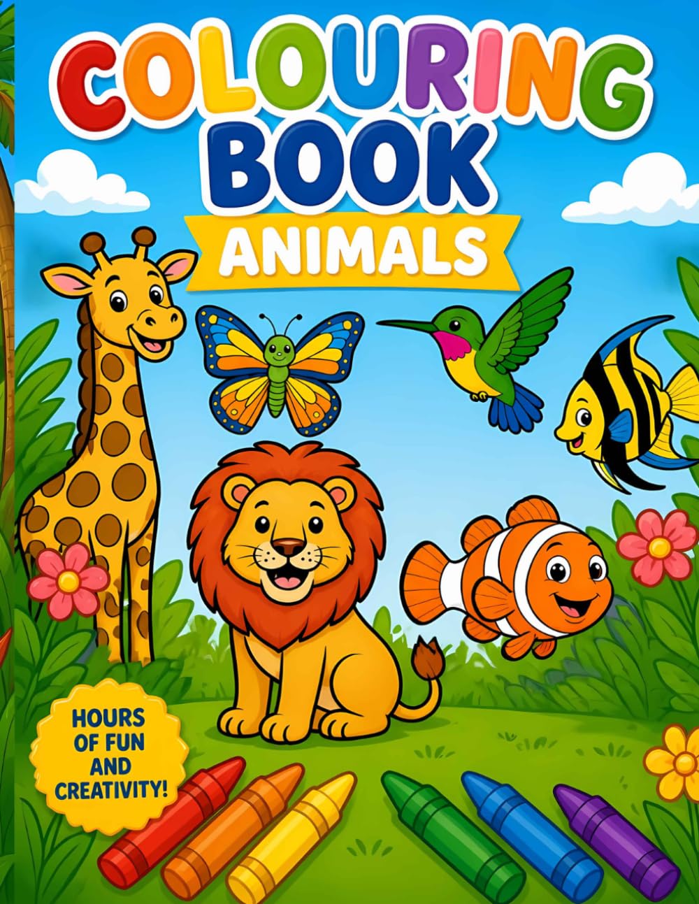 Colouring Book Animals: 50 Cute Animals for Kids Ages 3-8