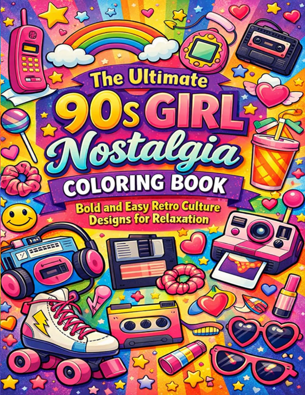 The Ultimate 90s Girl Nostalgia Coloring Book: Bold and Easy Retro Pop Culture Designs for Relaxation