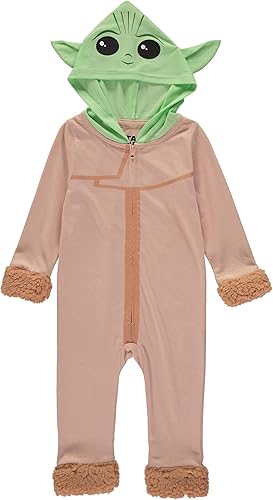 STAR WARS Baby Boys and Toddler Boys Baby Yoda Costume Long-Sleeve Hooded Jumpsuit Baby Yoda Halloween Costume