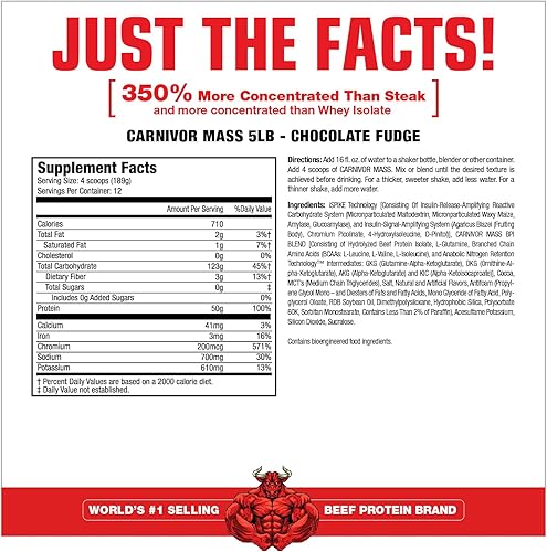 Miniatura 2 de MuscleMeds CARNIVOR Mass Gainer - Batido aislado de proteína de res, 1.76 oz de proteína, 4.41 oz de carbohidratos, 0 grasa, 0 azúcar, sin lactosa,